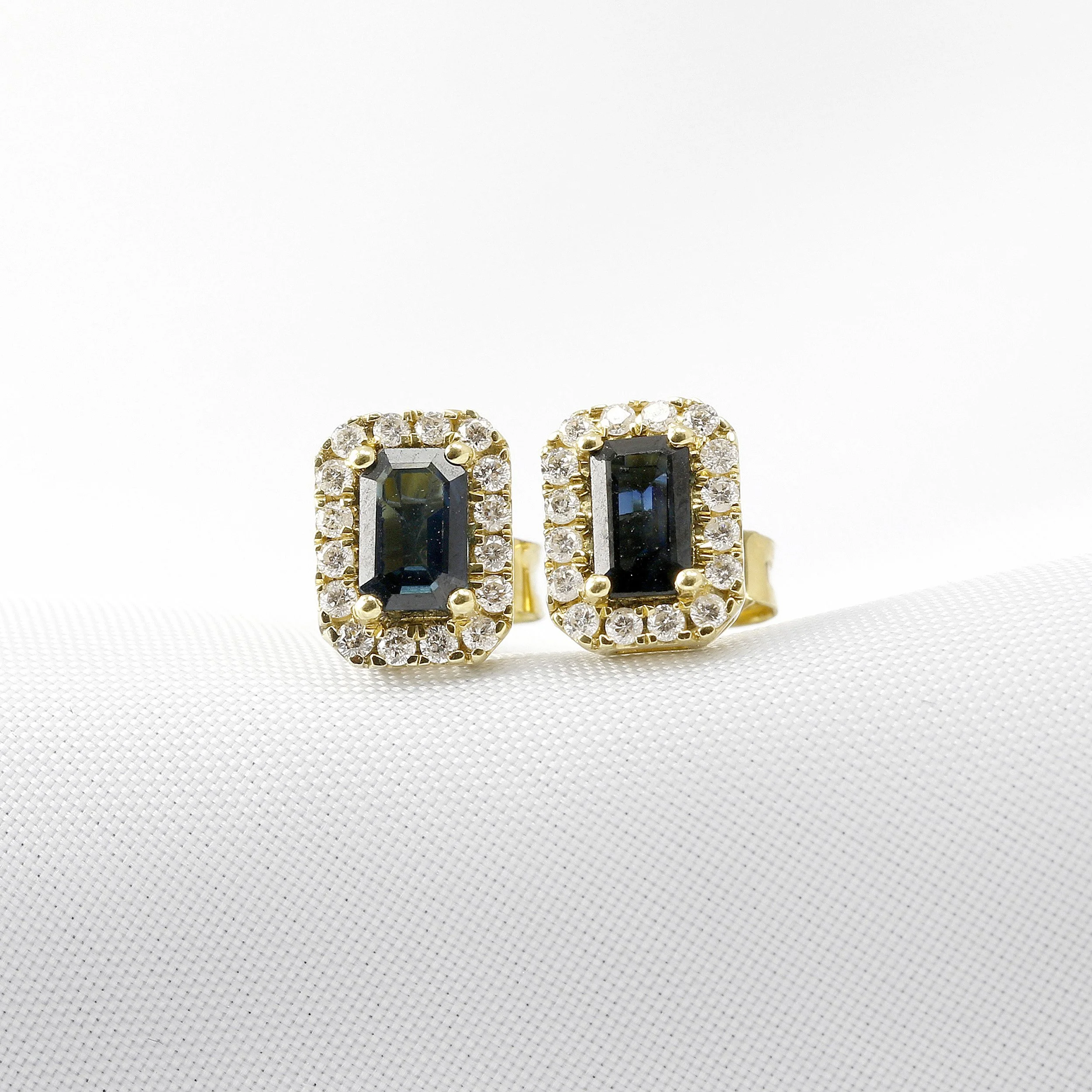 Teal Sapphire & Diamond Cluster Earrings