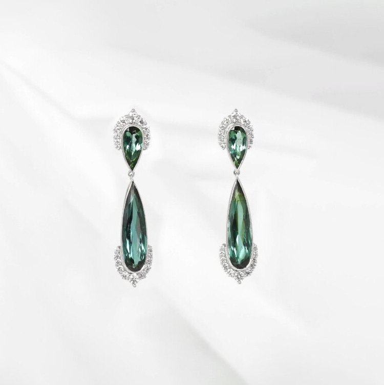 Tourmaline & Diamond Drop Earrings