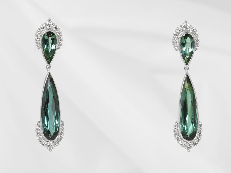 Tourmaline & Diamond Drop Earrings