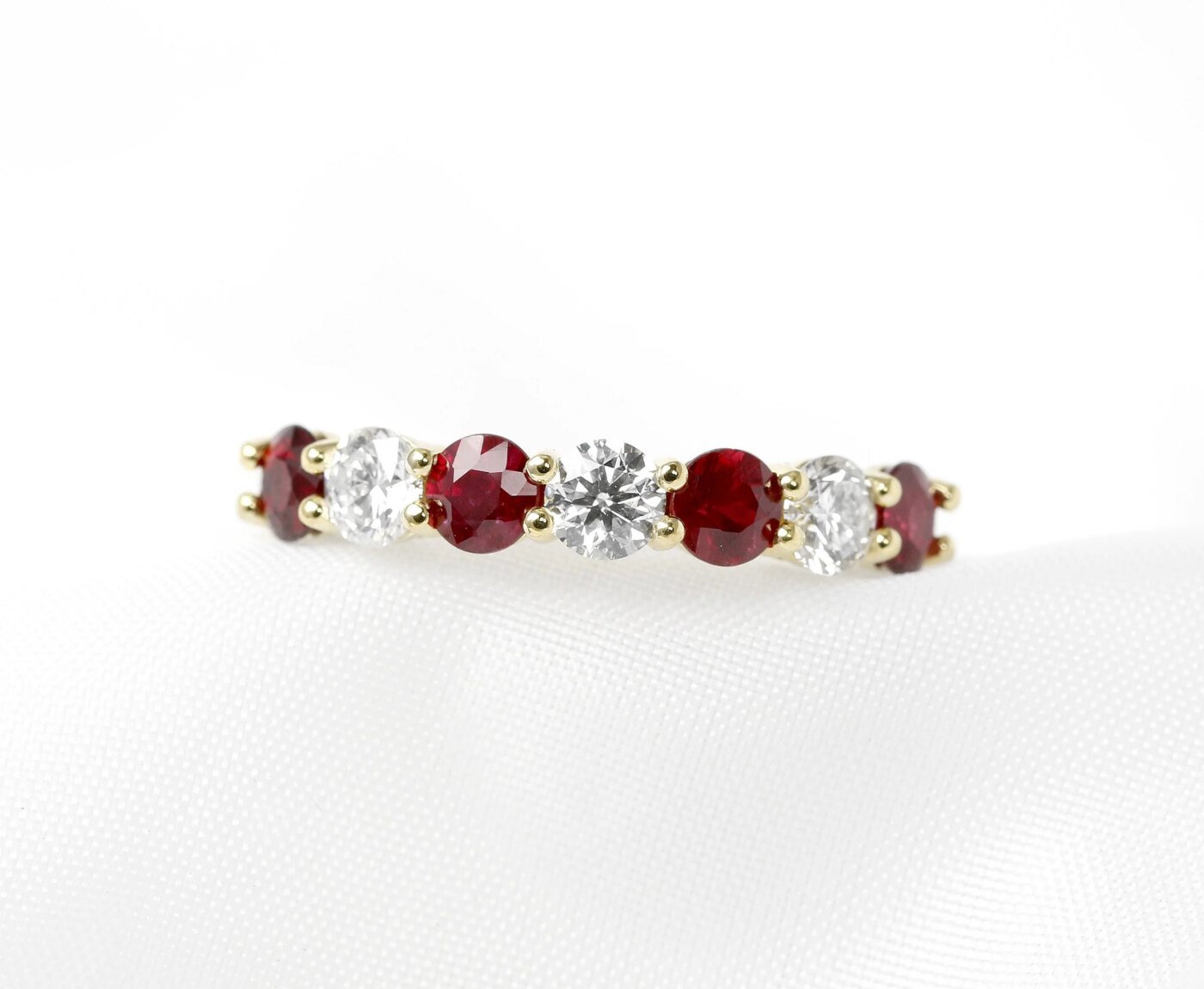 Shared Claw Ruby & Diamond Ring in Yellow Gold 