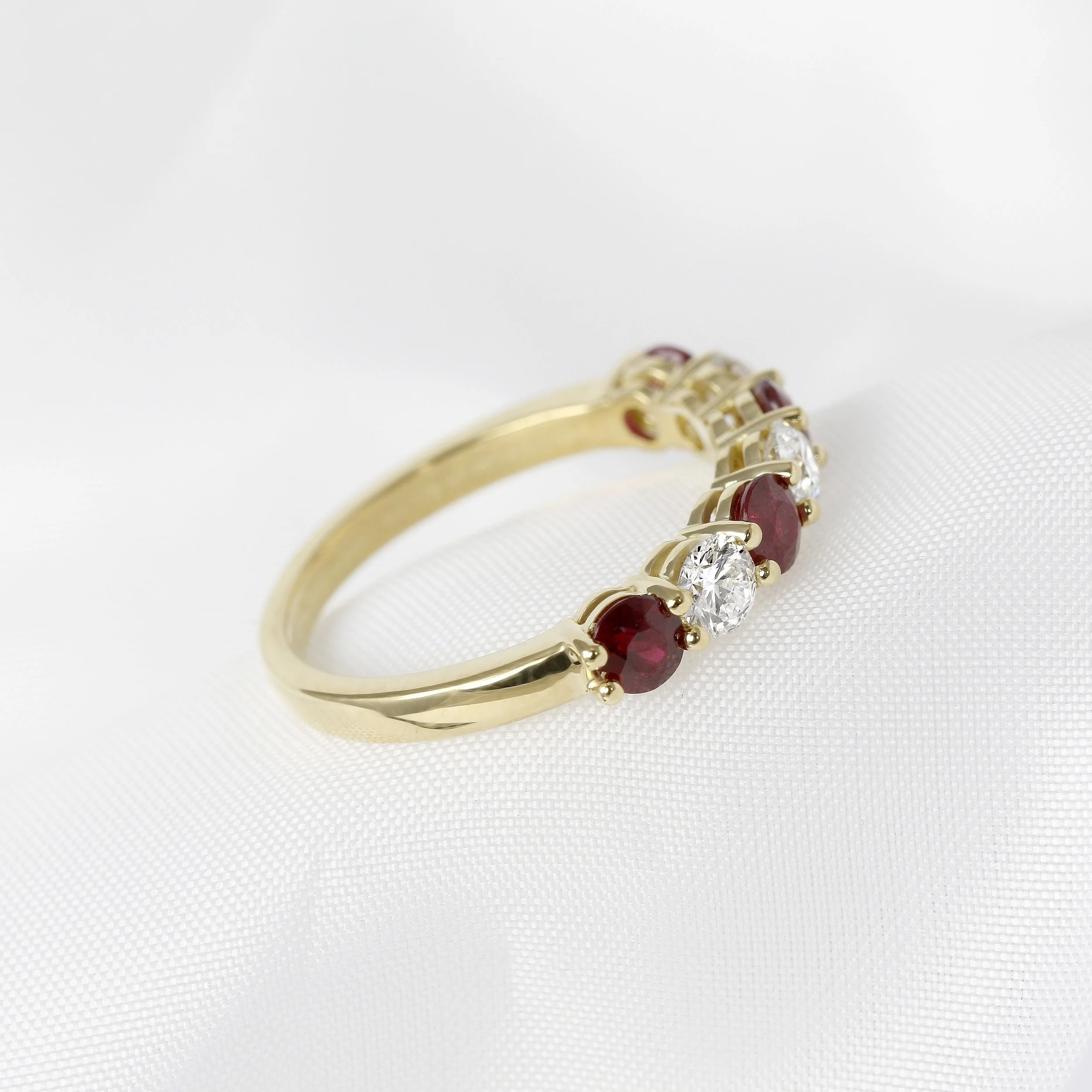 Shared Claw Ruby & Diamond Ring in Yellow Gold