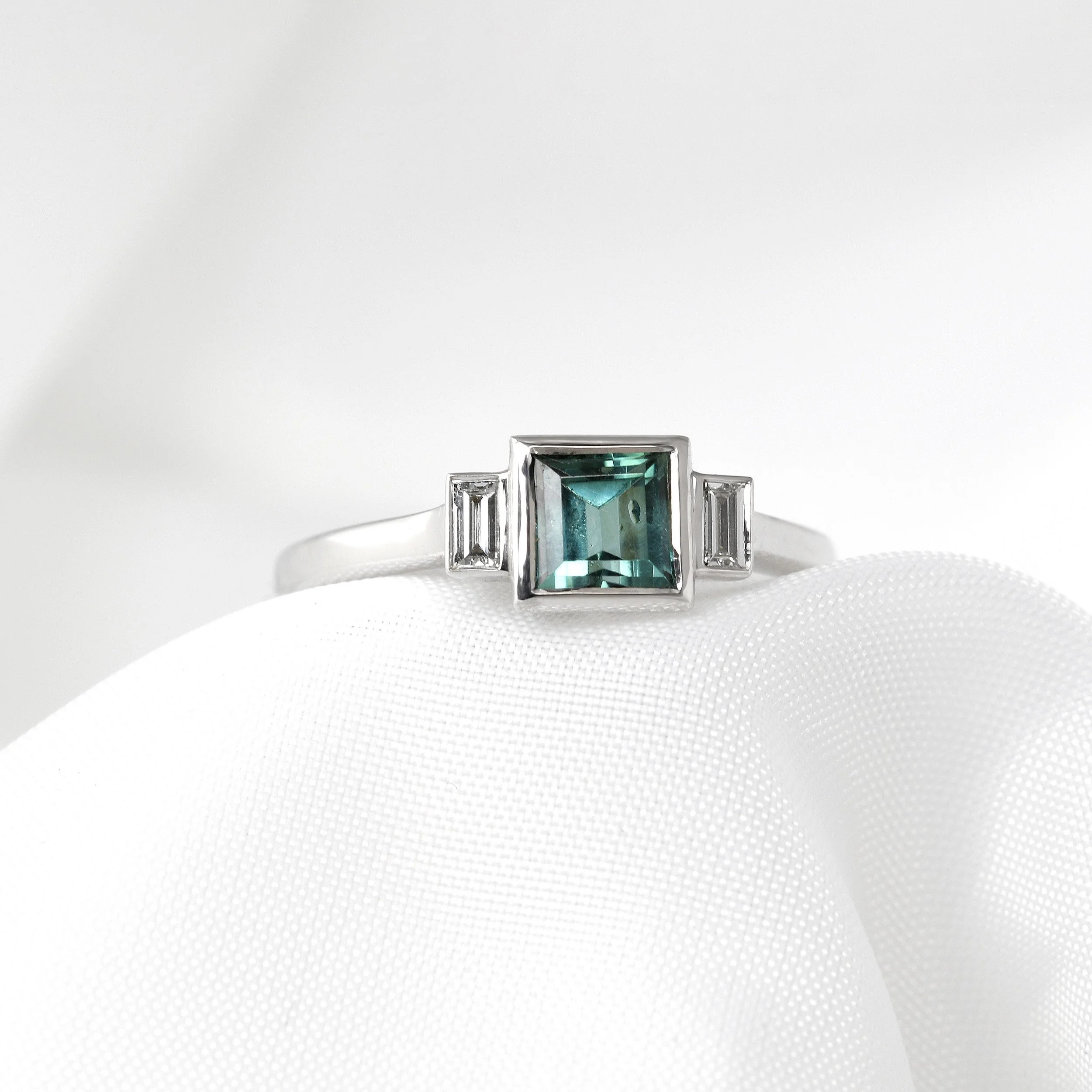Tourmaline & Diamond Three Stone Ring