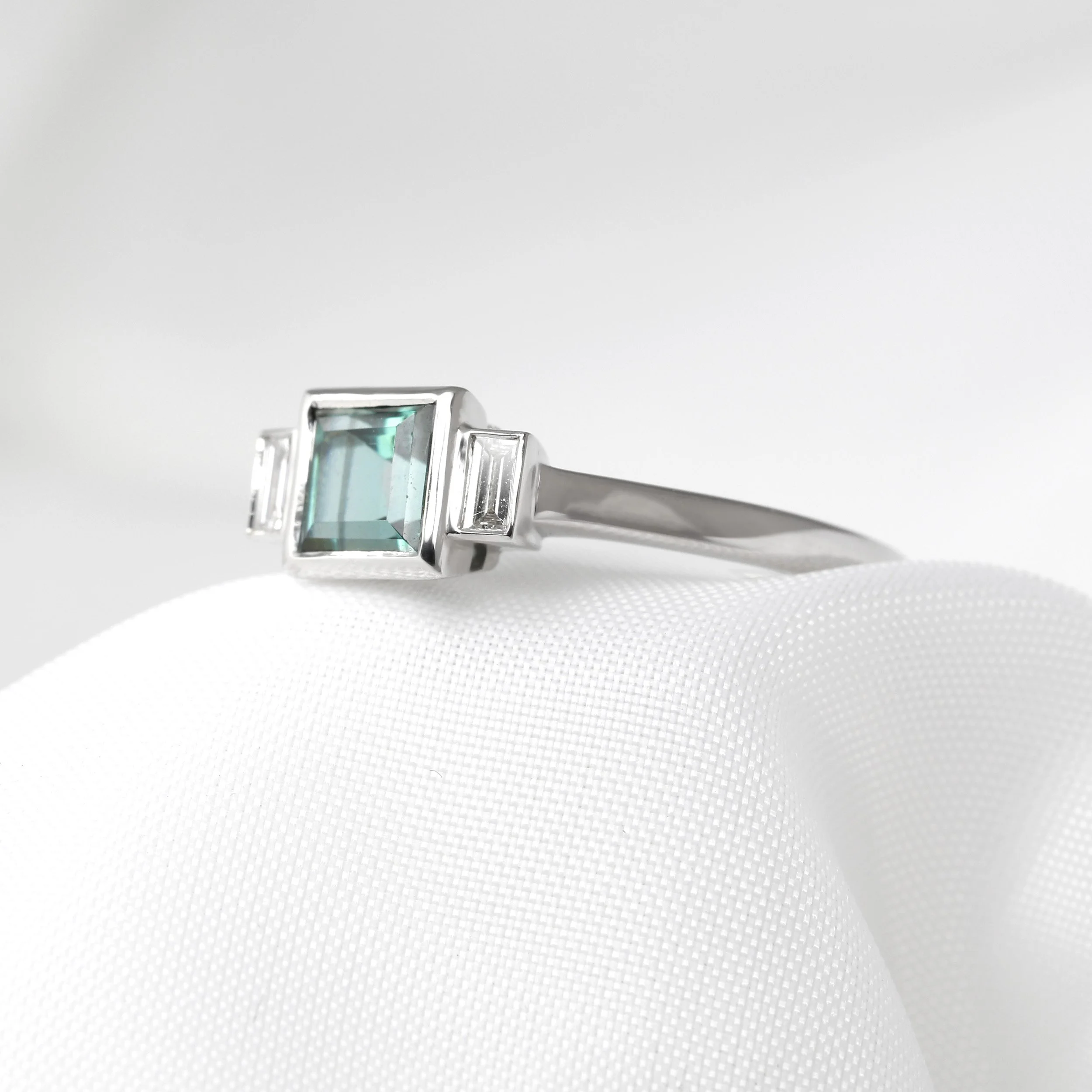 Tourmaline & Diamond Three Stone Ring