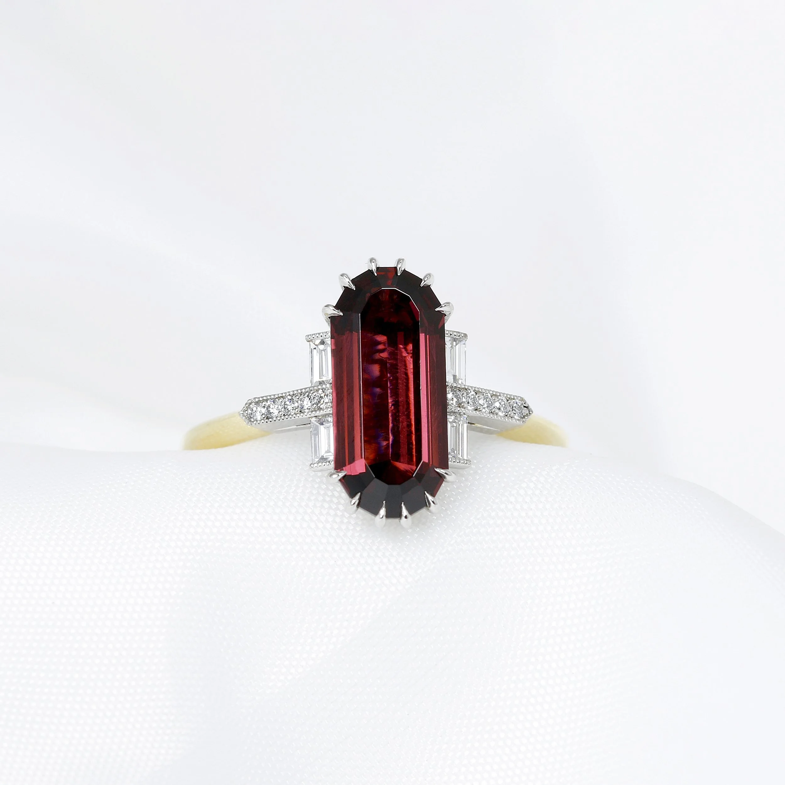 Garnet & Diamond Ring in Platinum & Yellow Gold