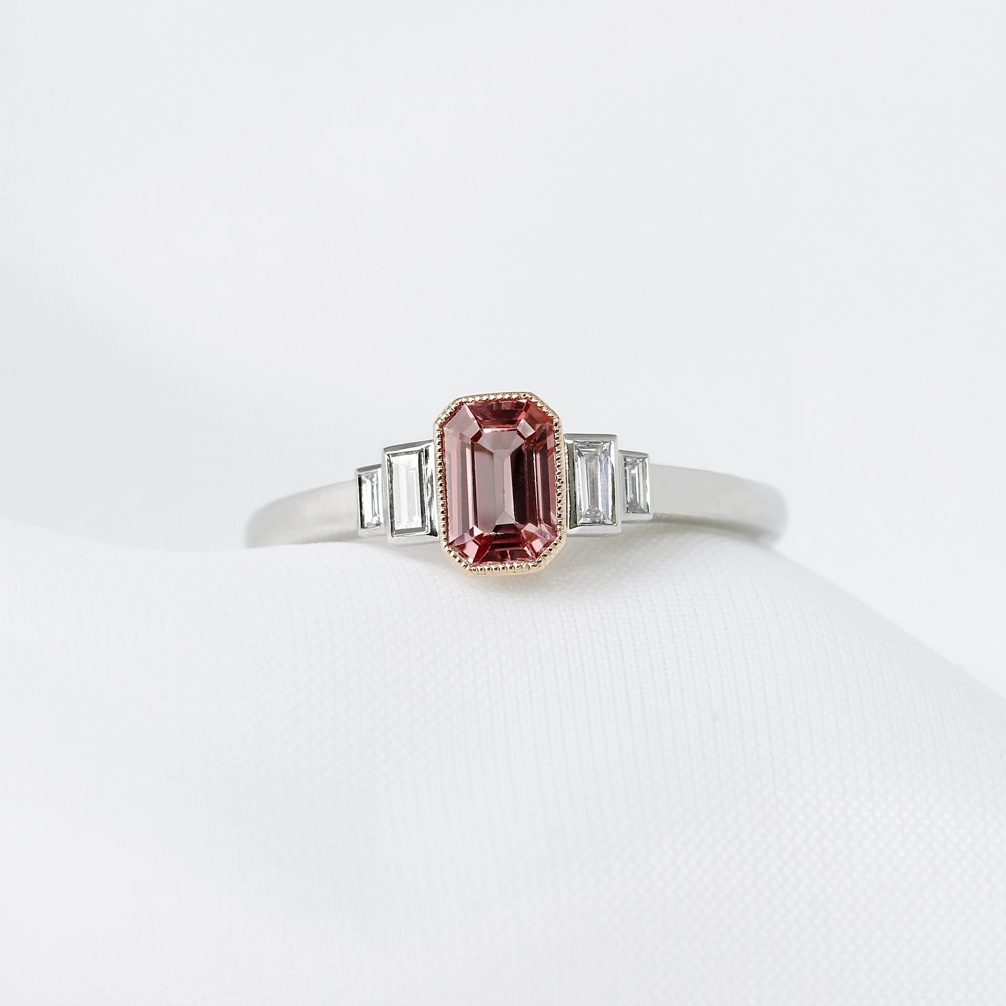 Peach Sapphire & Diamond Ring in Rose Gold & Platinum