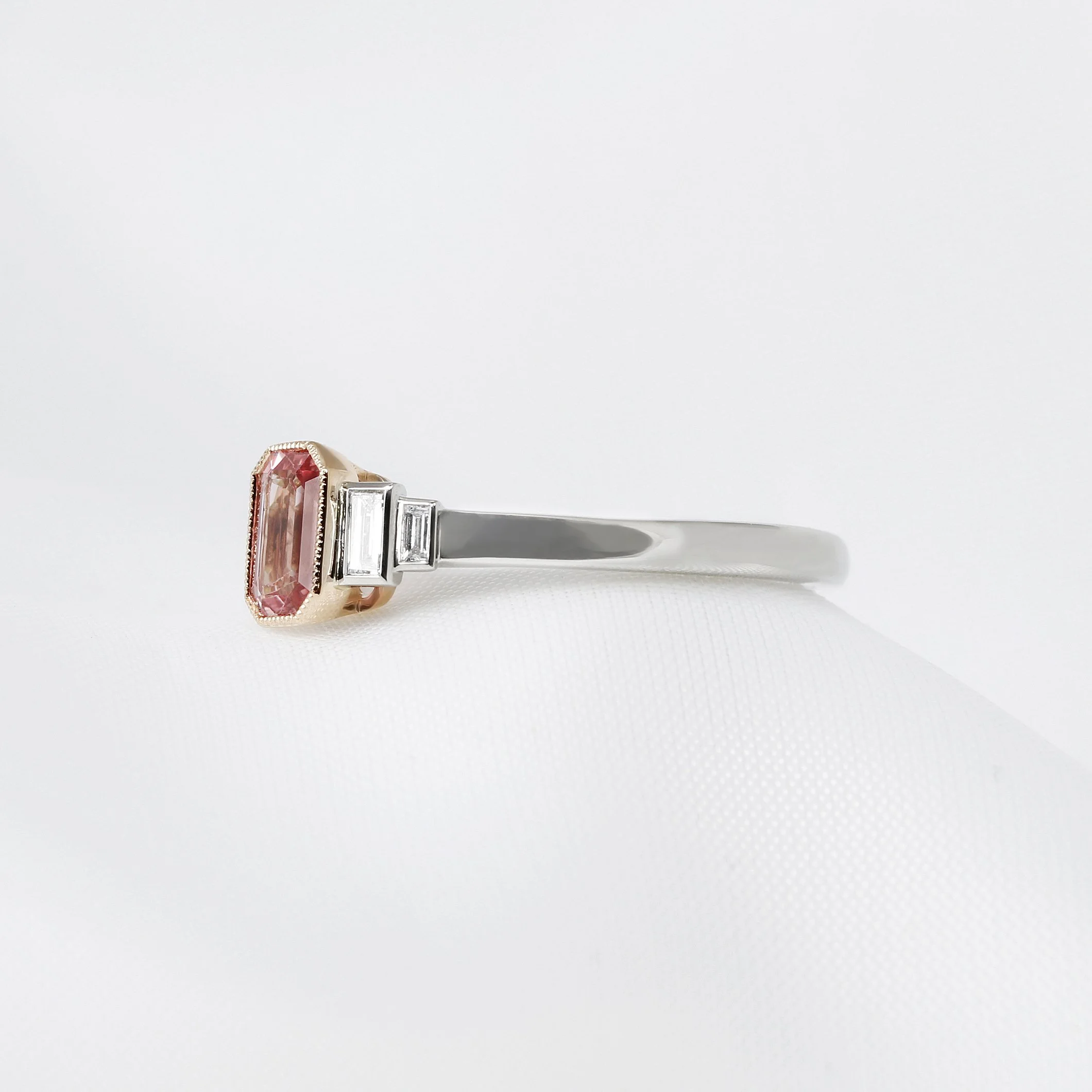 Peach Sapphire & Diamond Ring in Rose Gold & Platinum