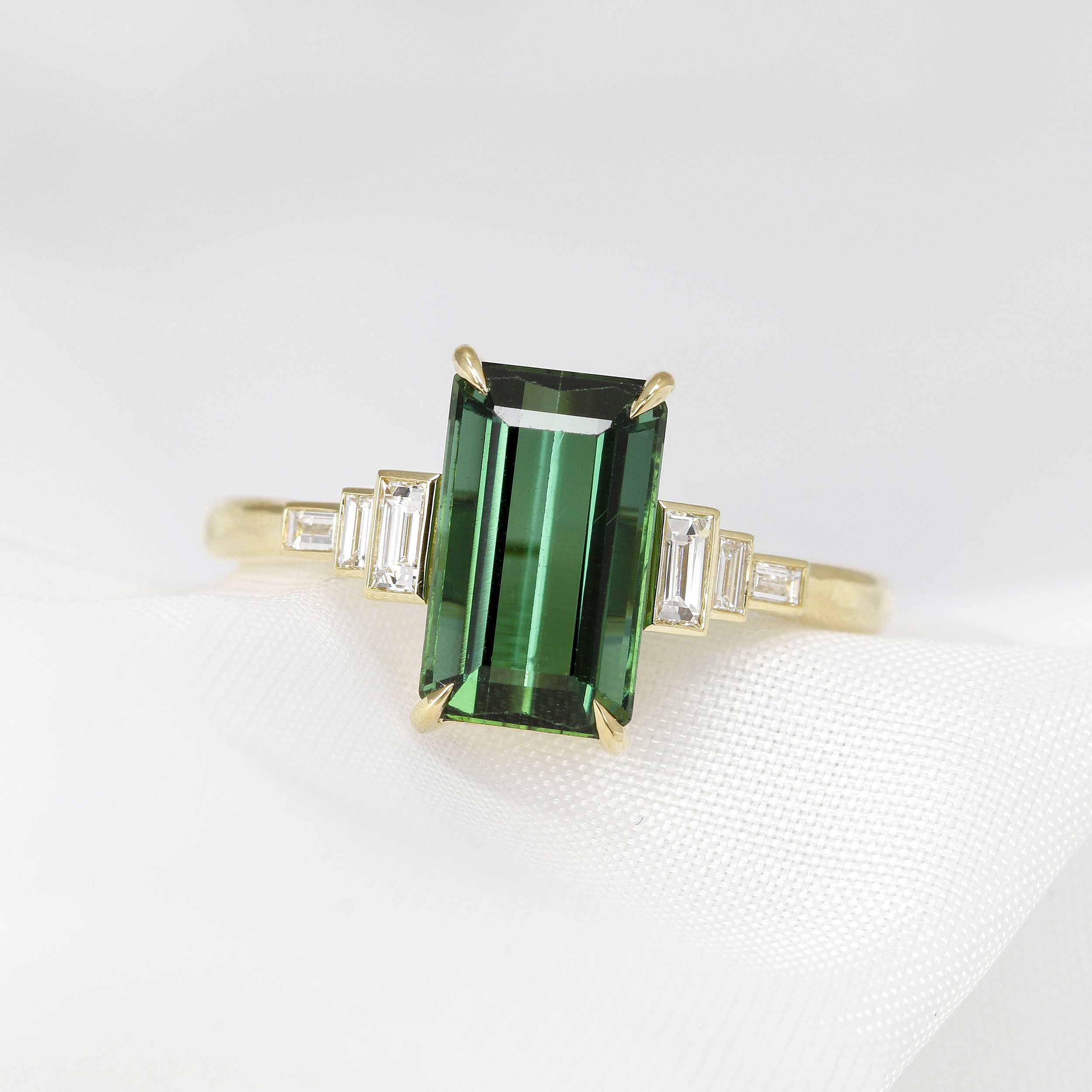 Green Tourmaline & Diamond Ring in Yellow Gold