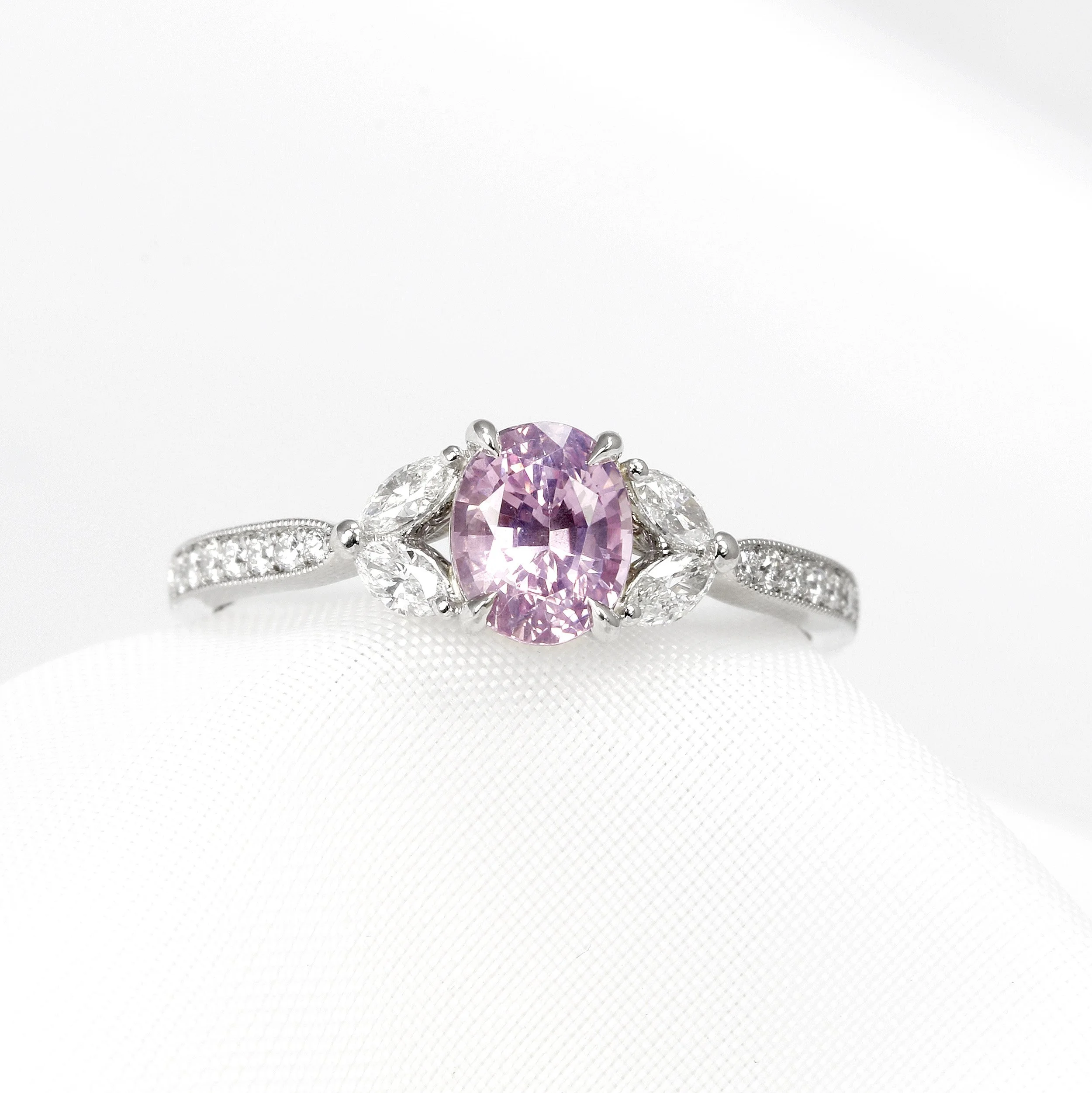 Oval Pink Sapphire & Diamond Ring in Platinum