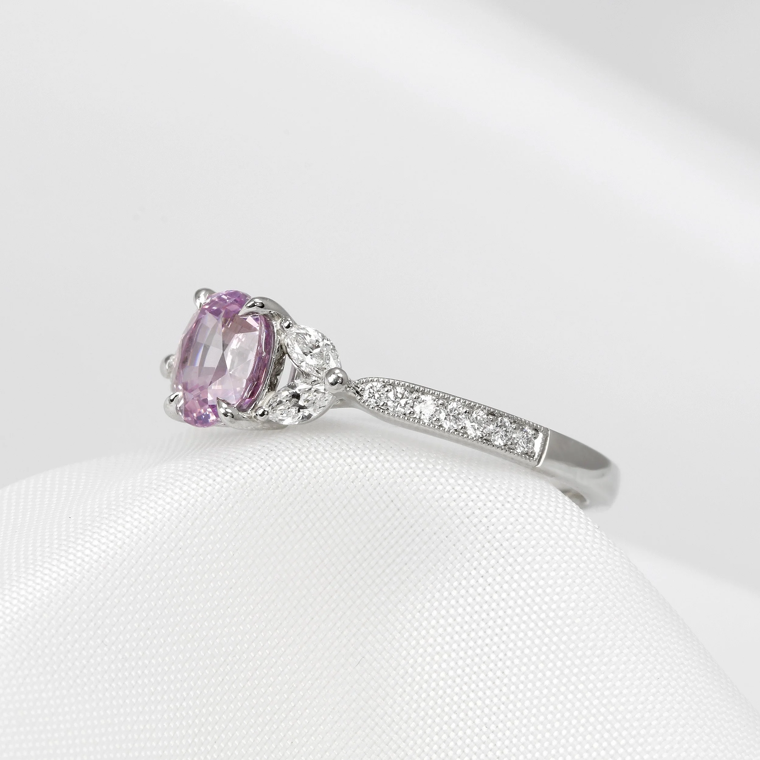 Oval Pink Sapphire & Diamond Ring in Platinum