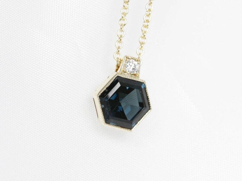 London Blue Topaz Hexagonal Pendant in Yellow Gold