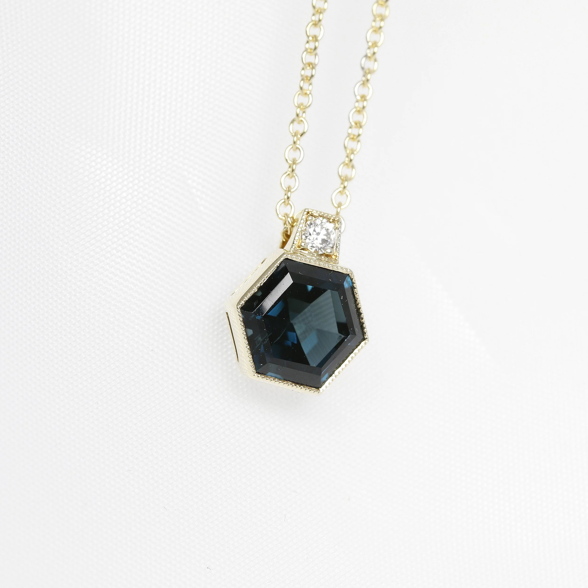 London Blue Topaz Hexagonal Pendant in Yellow Gold
