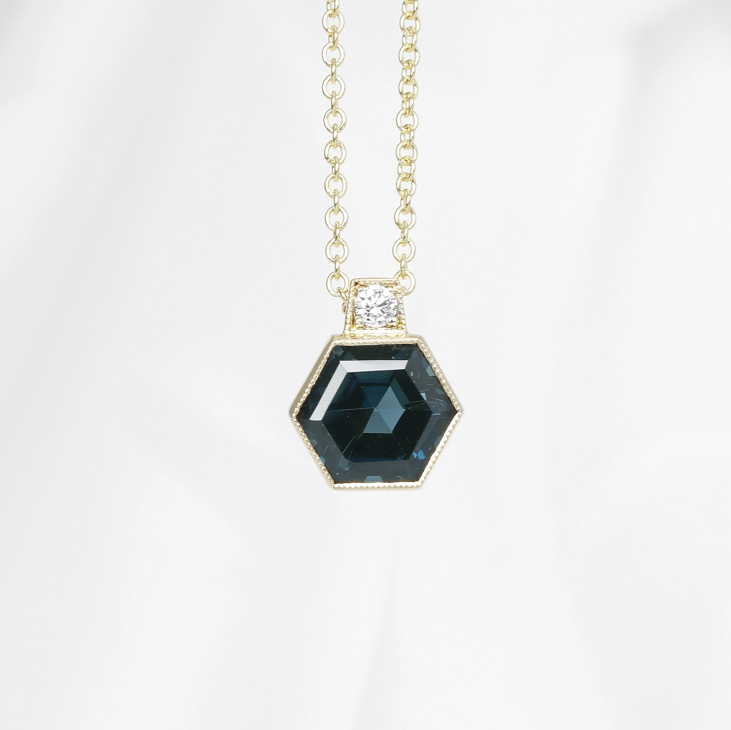 London Blue Topaz Hexagonal Pendant in Yellow Gold