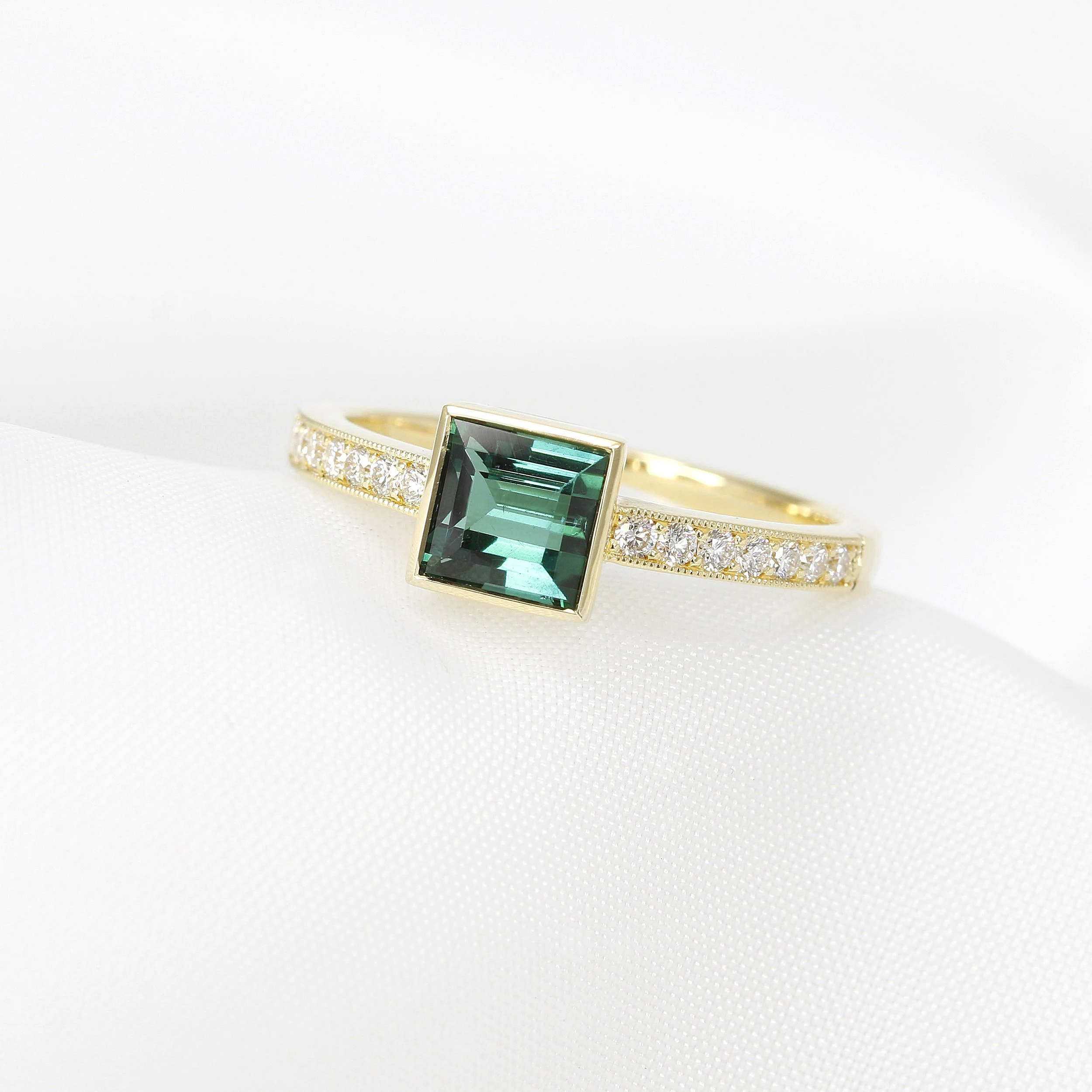 Square Tourmaline Ring in Yellow Gold