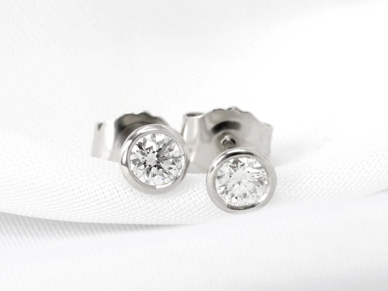 Rub Over Set Round Diamond Earrings
