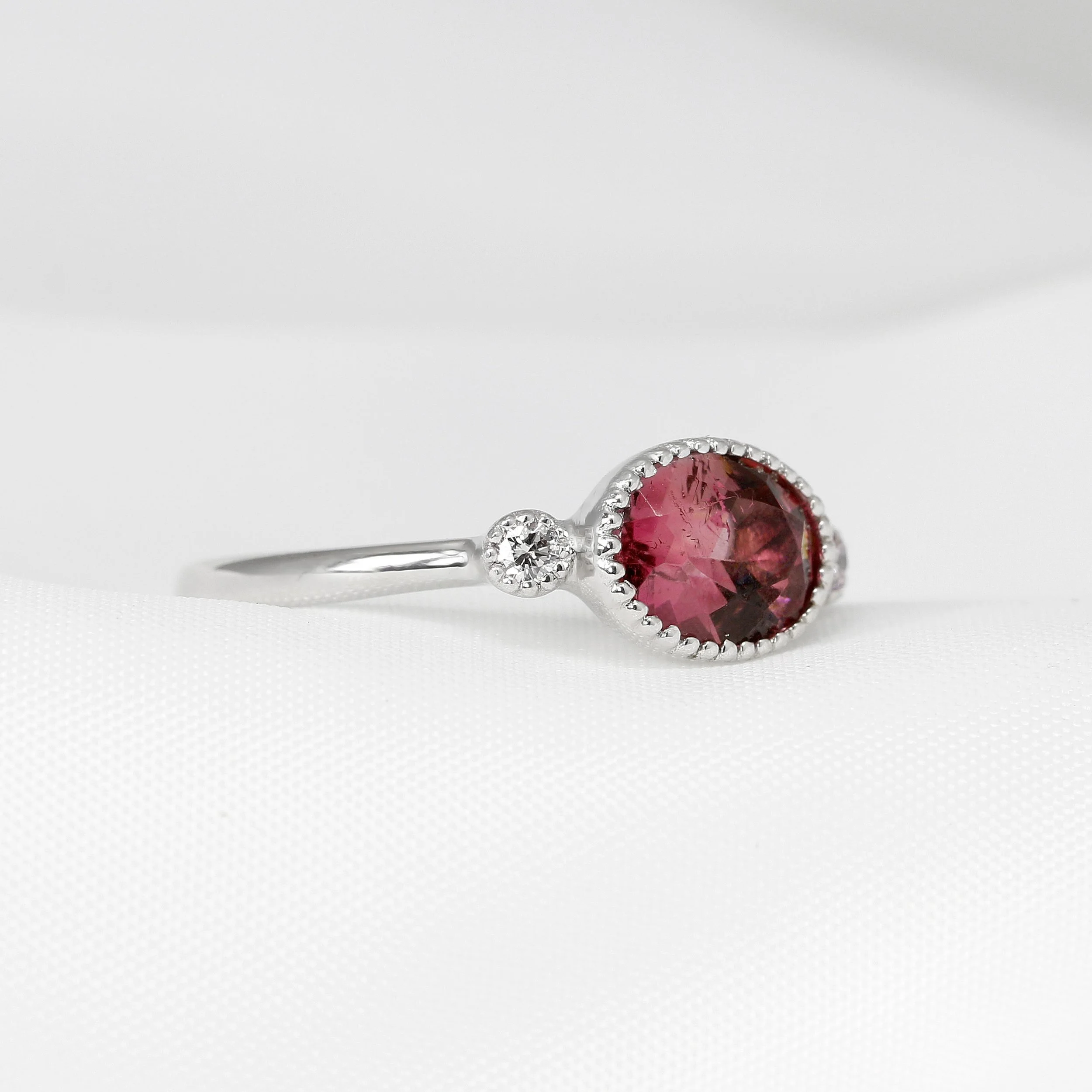 Pink Tourmaline & Diamond Ring in White Gold