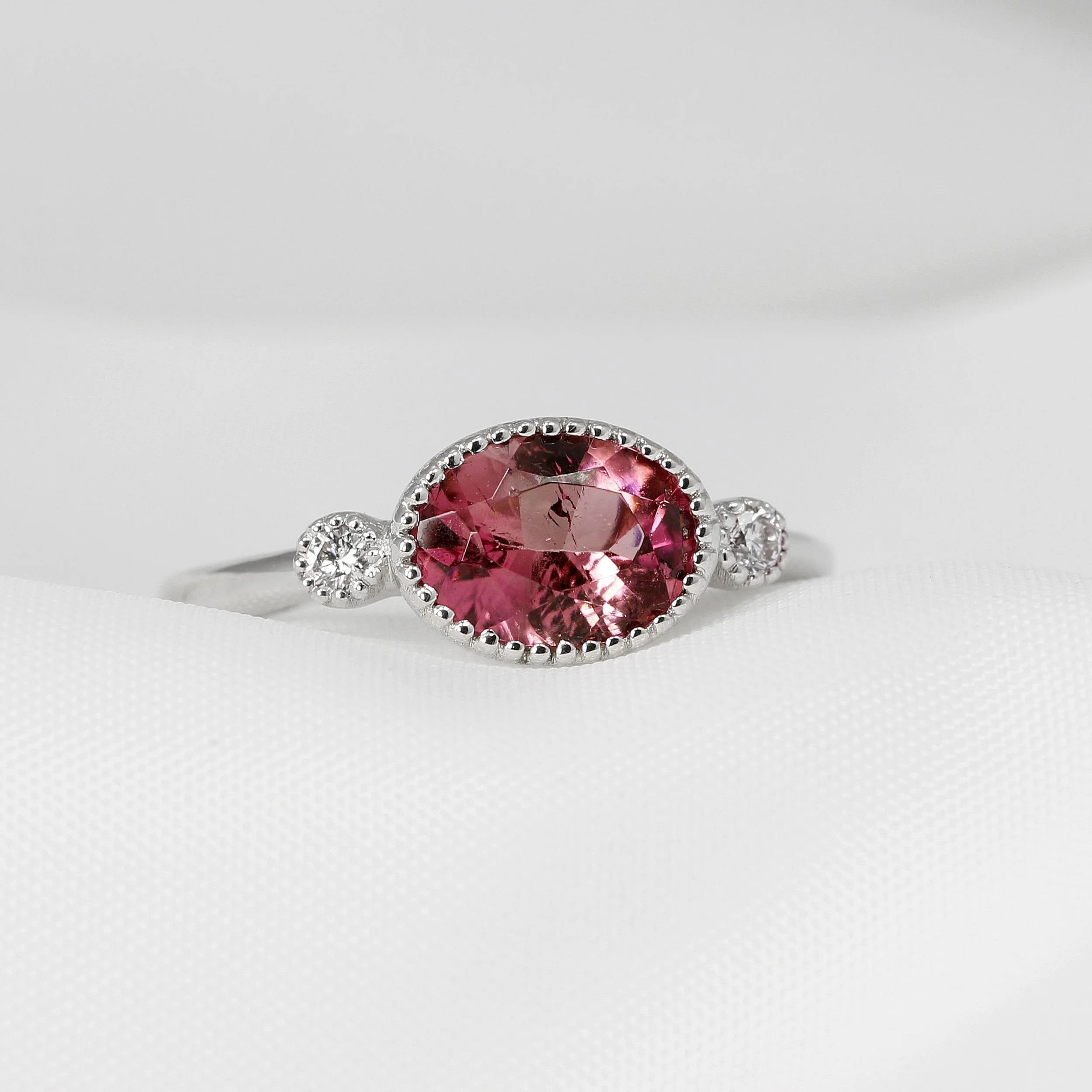 Pink Tourmaline & Diamond Ring in White Gold