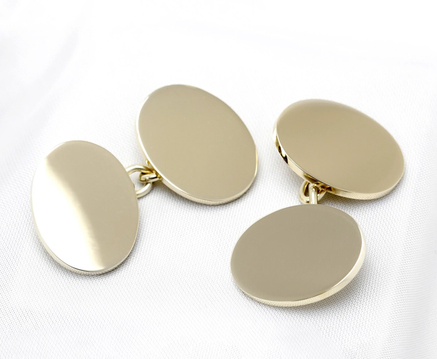 Traditional Chain Link Yellow Gold Oval Cufflinks Ready for Personalisation 