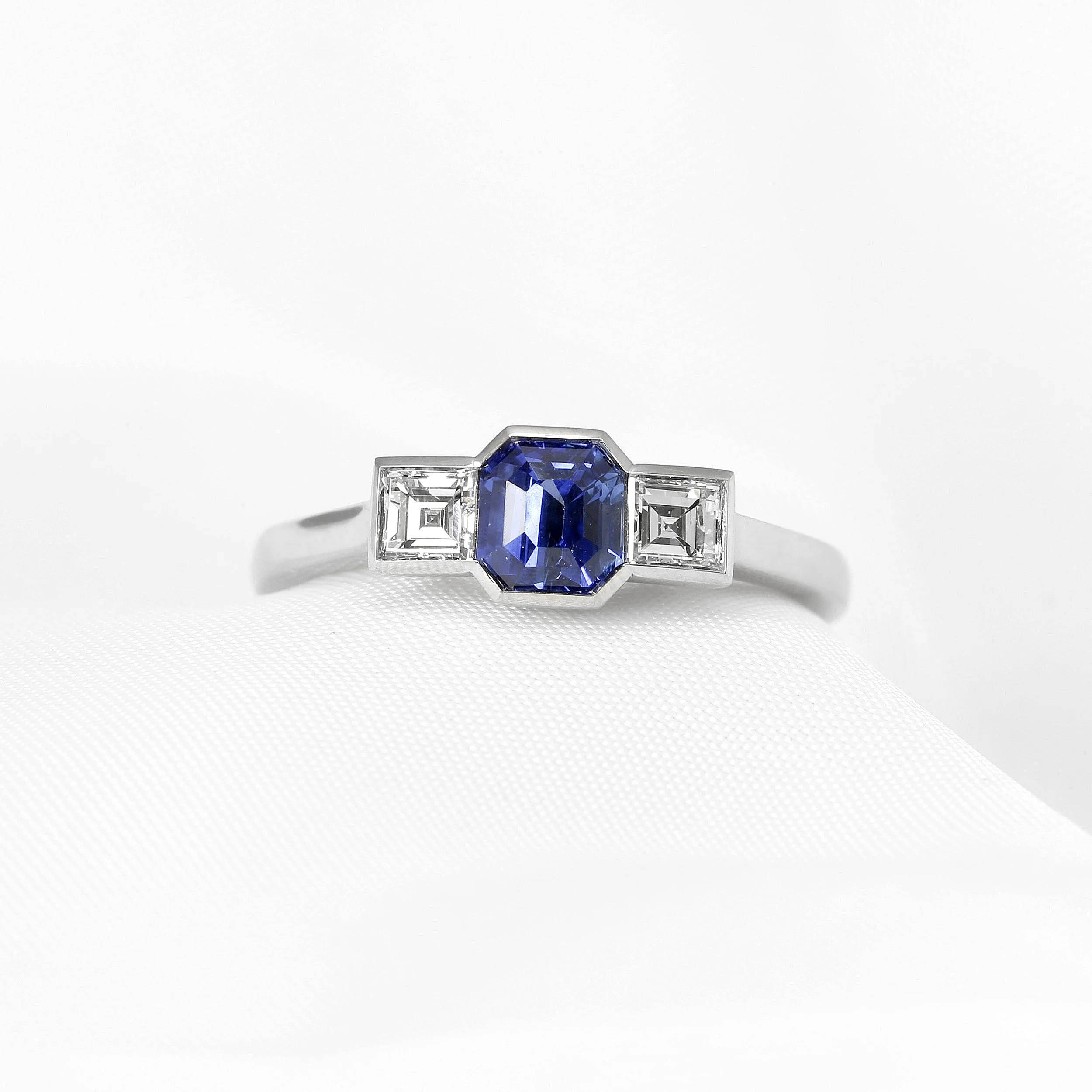 Blue Sapphire Diamond Ring in Platinum