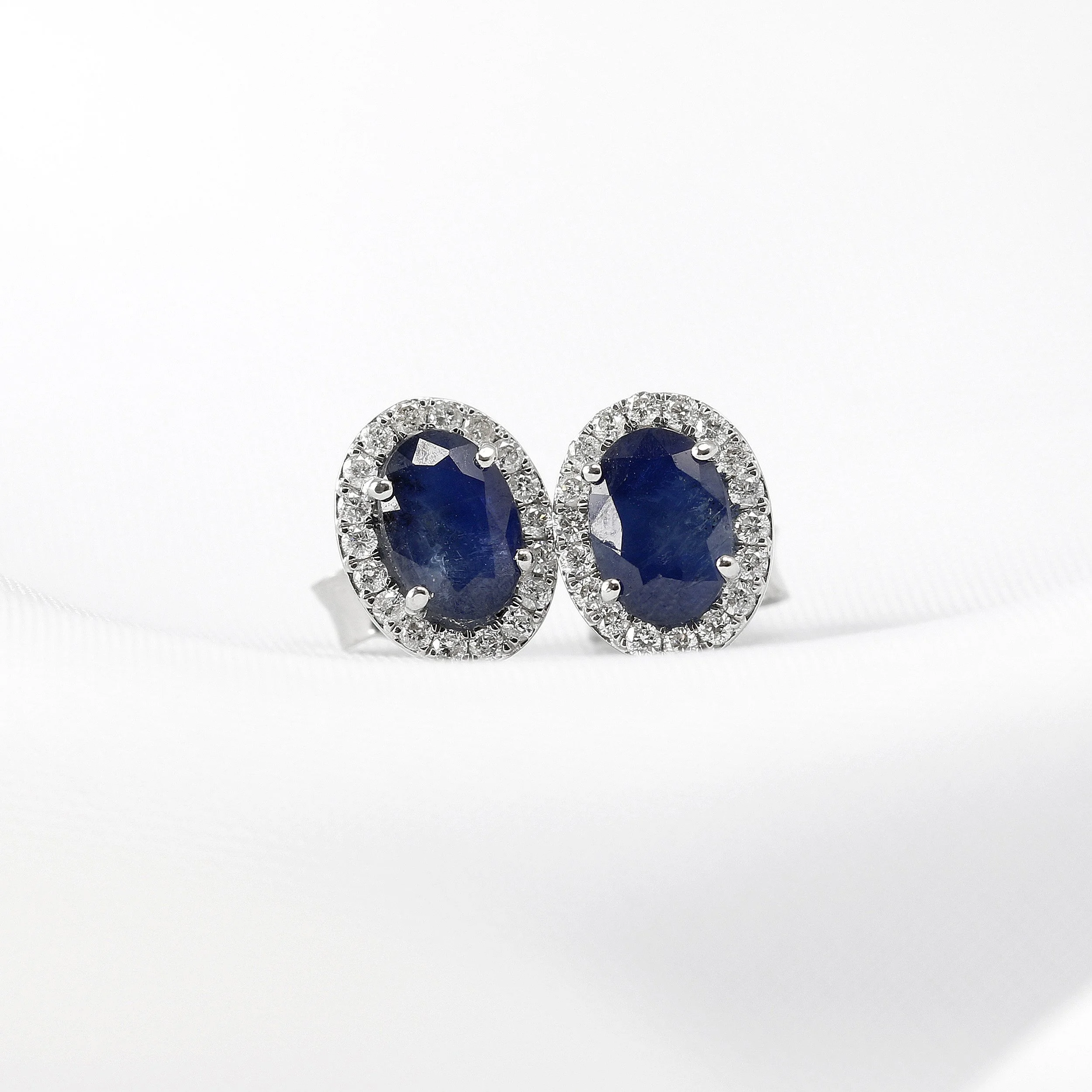 Blue Sapphire & Diamond Halo Earrings