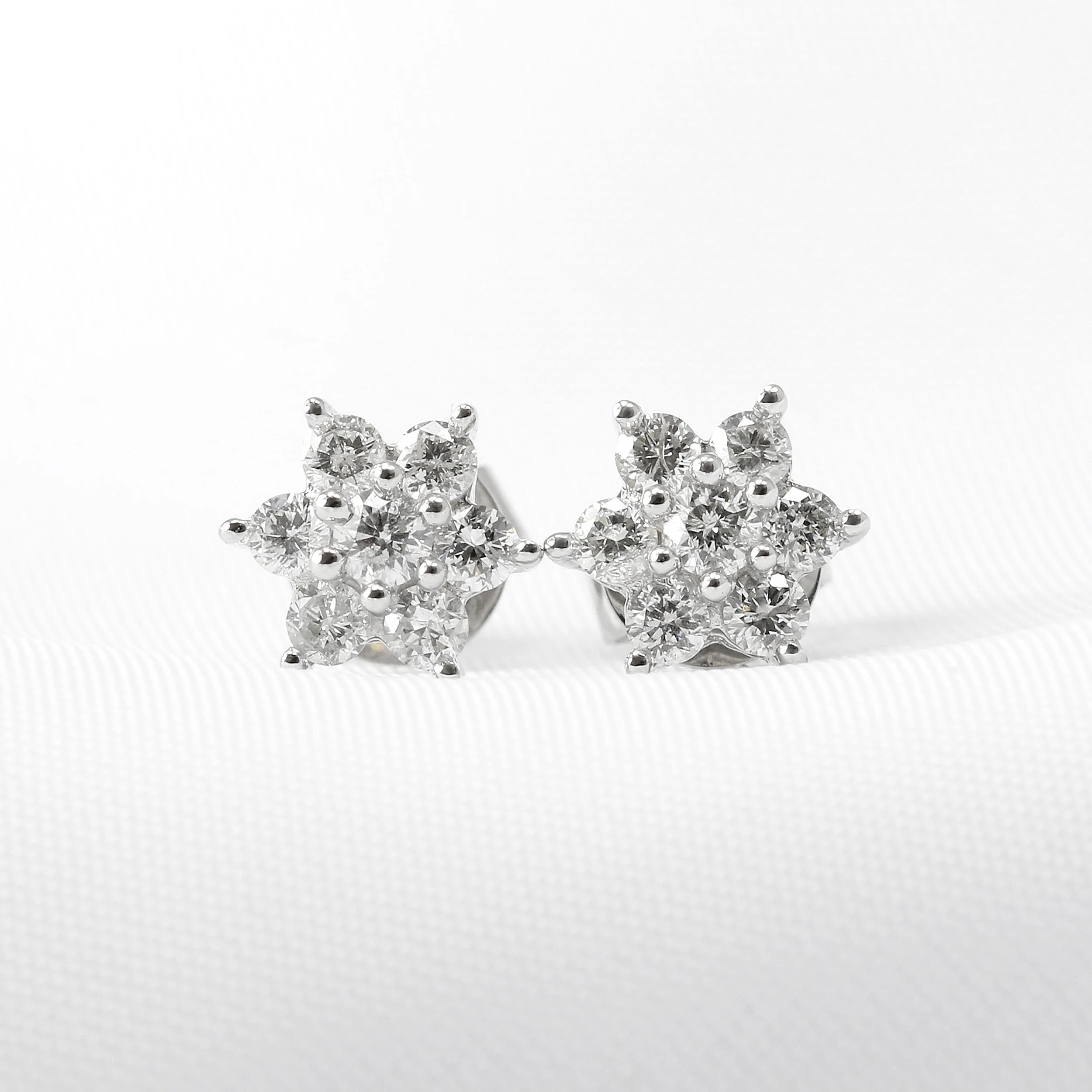 Diamond Cluster Earrings in White Gold