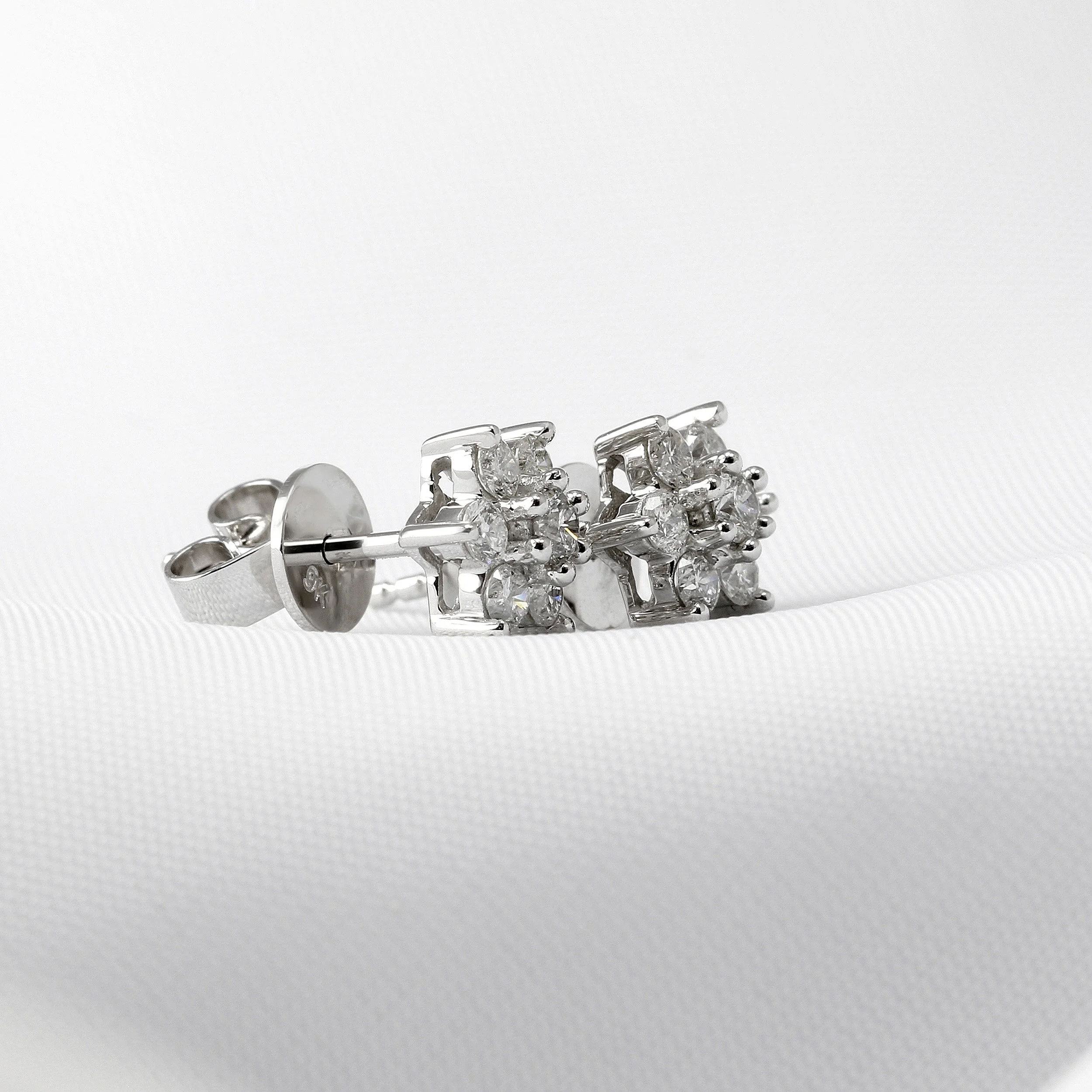 Diamond Cluster Earrings in White Gold