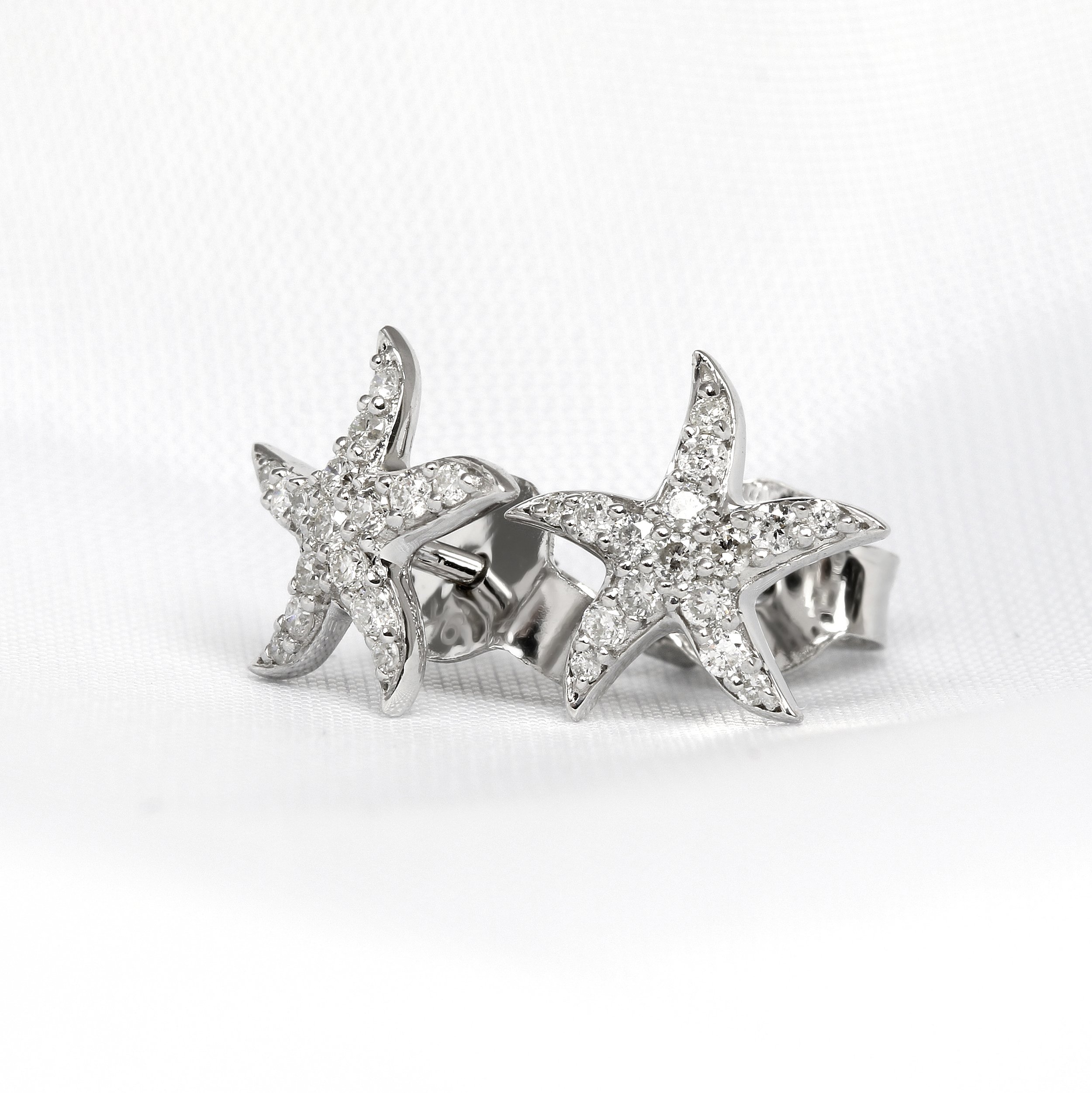 Diamond Starfish Earrings in White Gold