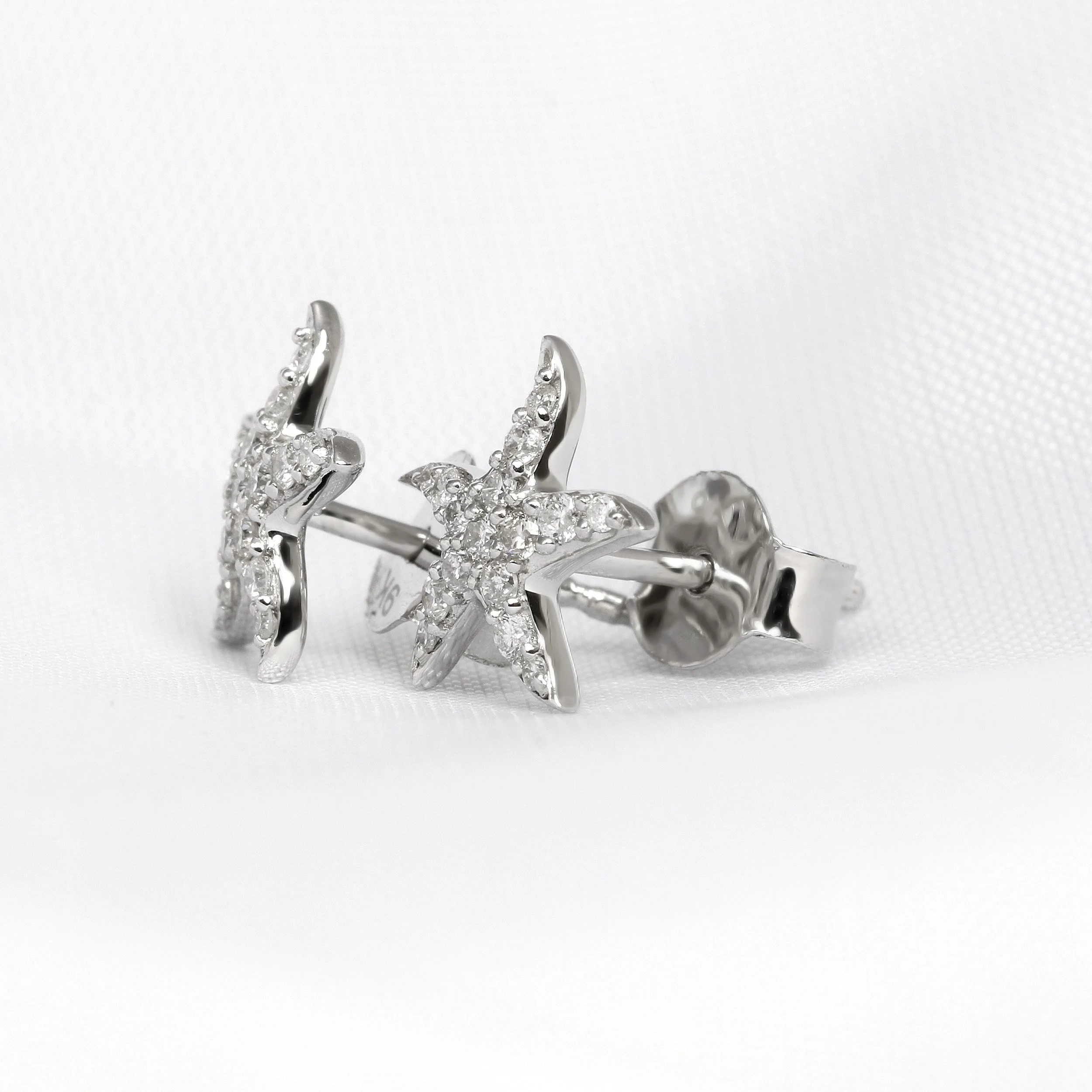 Diamond Starfish Earrings in White Gold