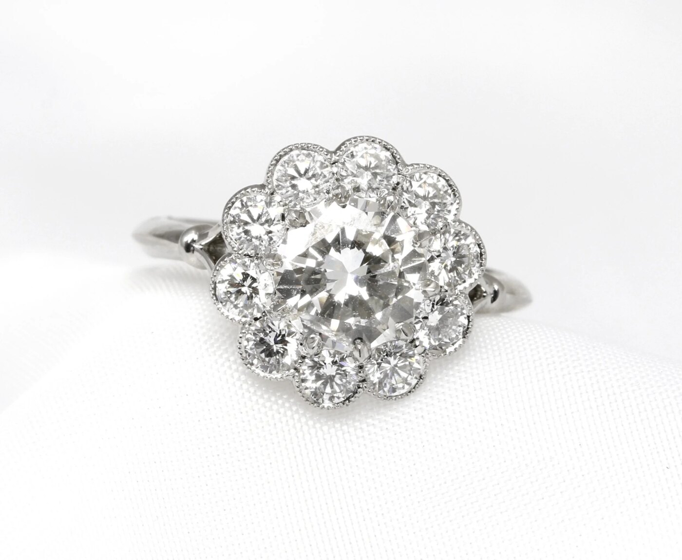 Round Diamond Cluster Ring in Platinum (Centre stone 1.45 ct)