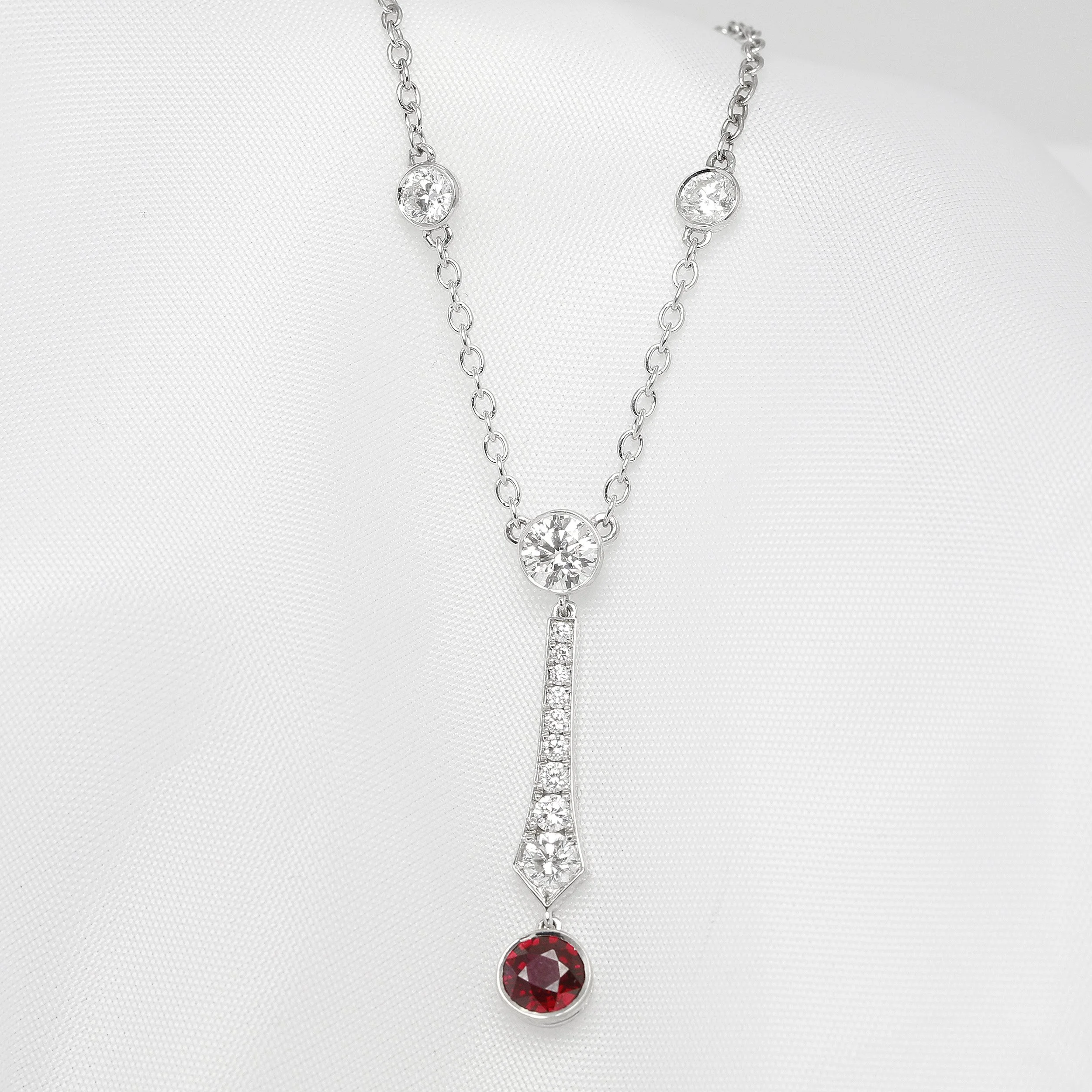 Ruby & Diamond Drop Necklace