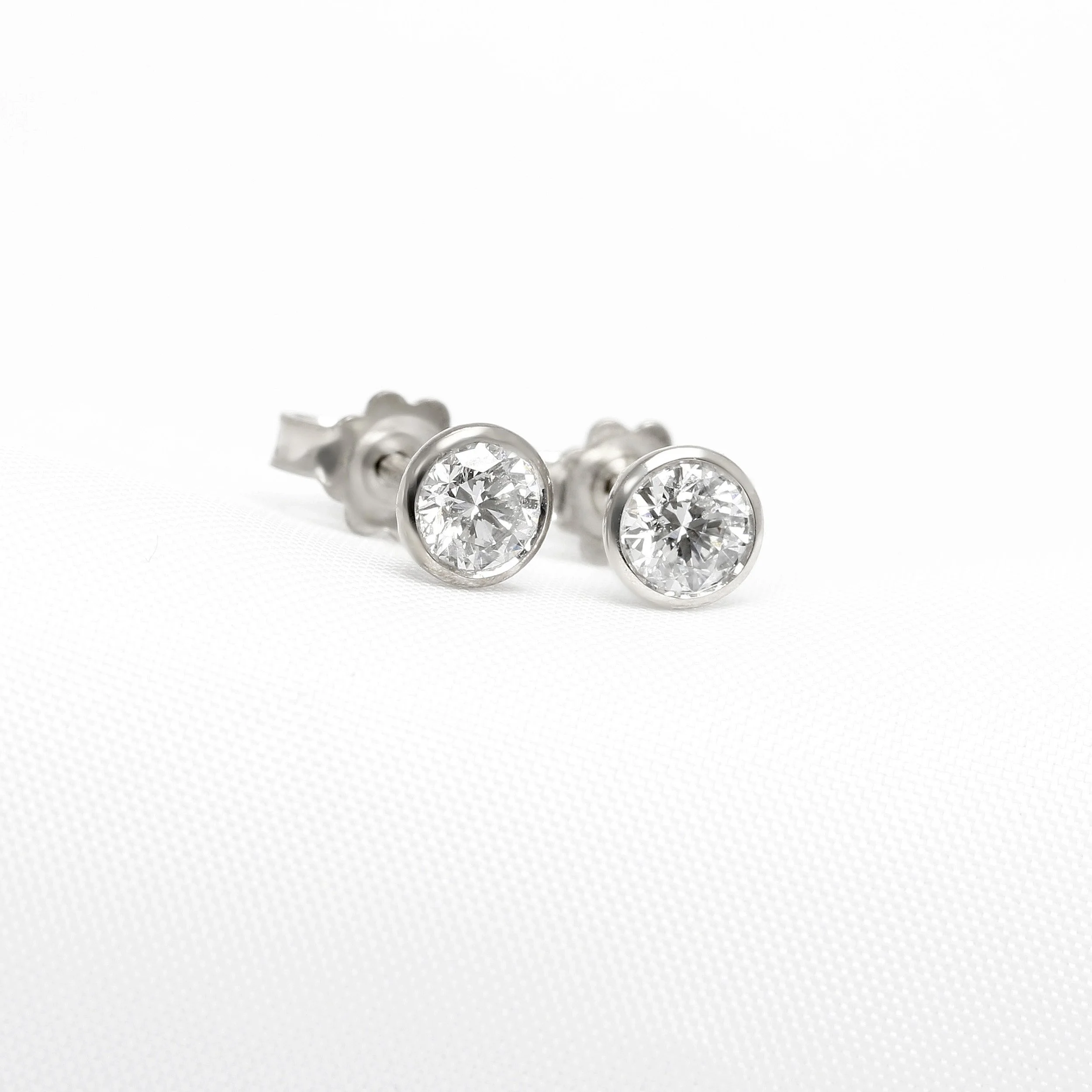 Rub Over Set Diamond Stud Earrings