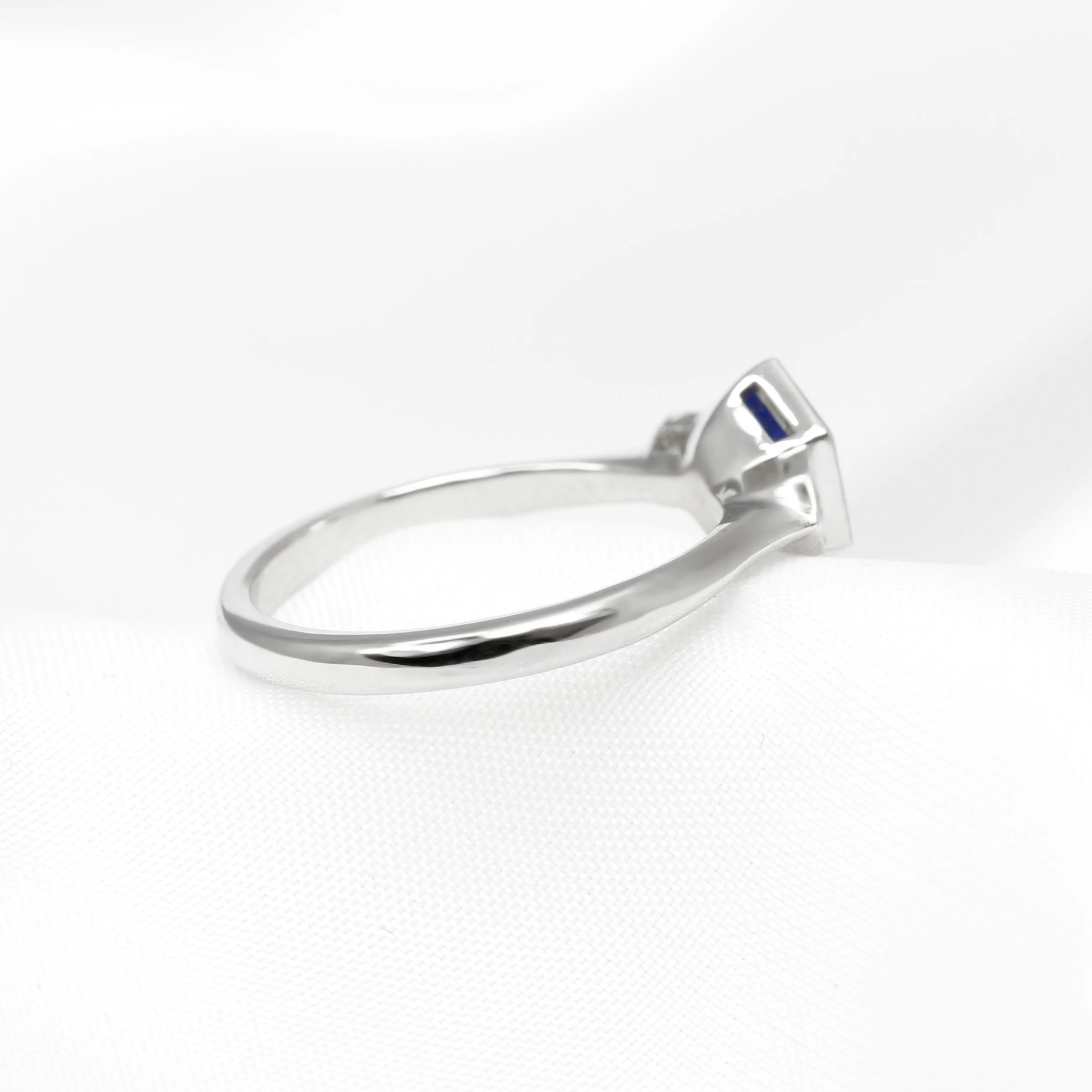 Hexagonal Blue Sapphire & Diamond Ring