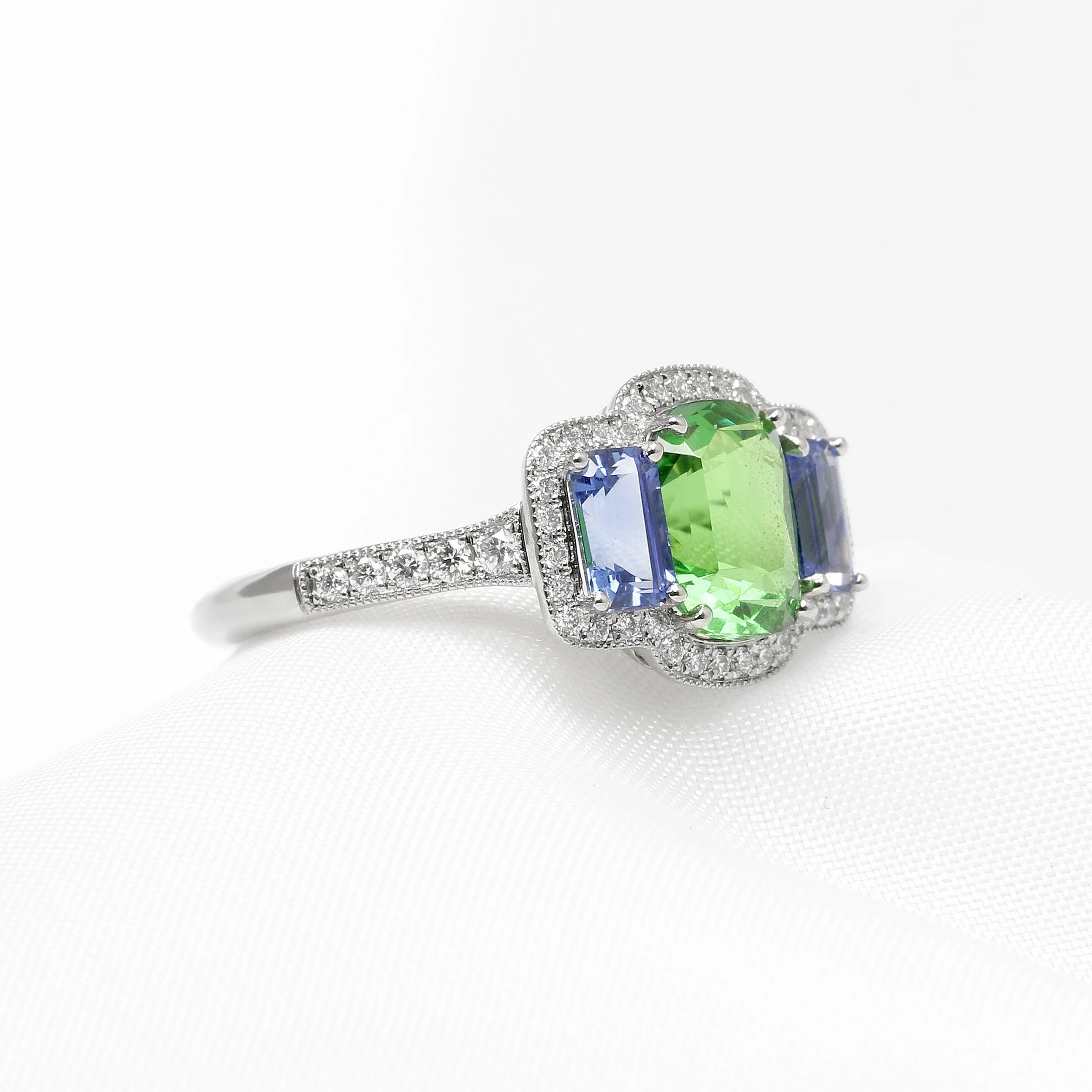 Tsavorite & Sapphire Ring in Platinum