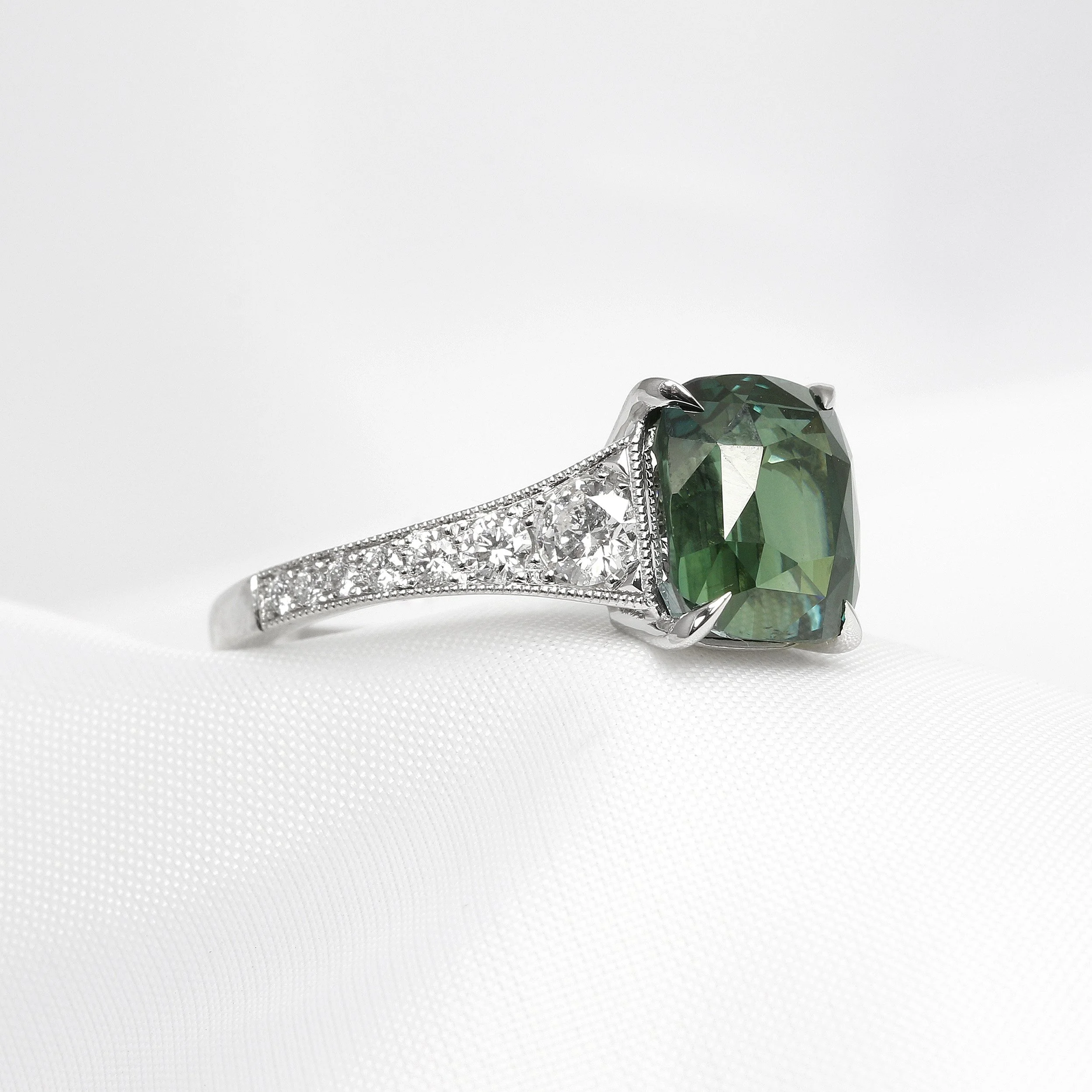 Teal Sapphire & Diamond Ring