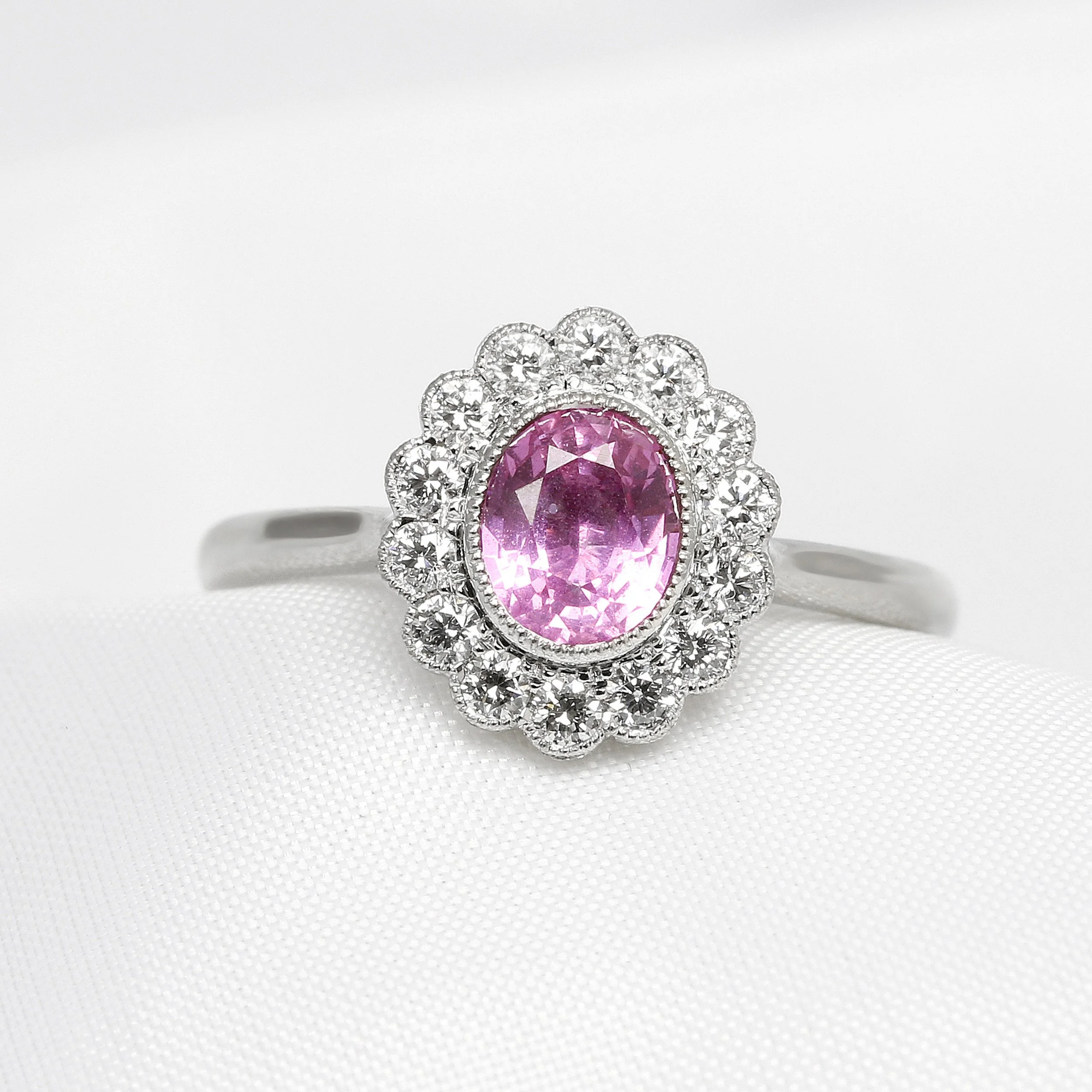 Pink Sapphire & Diamond Cluster Ring