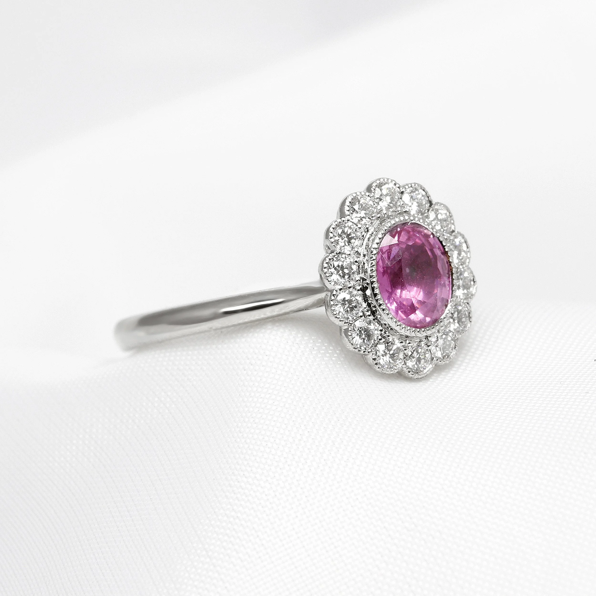Pink Sapphire & Diamond Cluster Ring