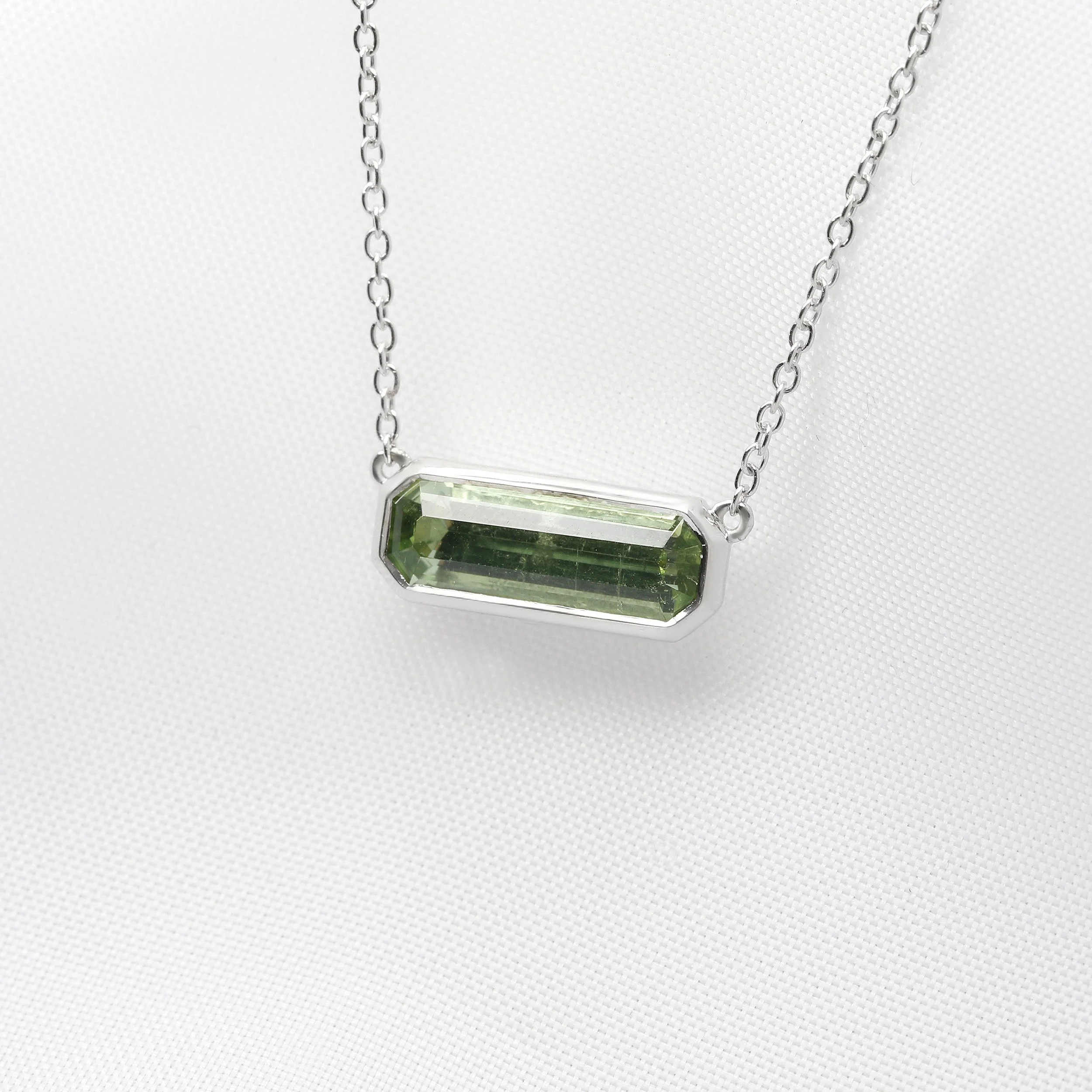 Green Tourmaline Pendant in White Gold