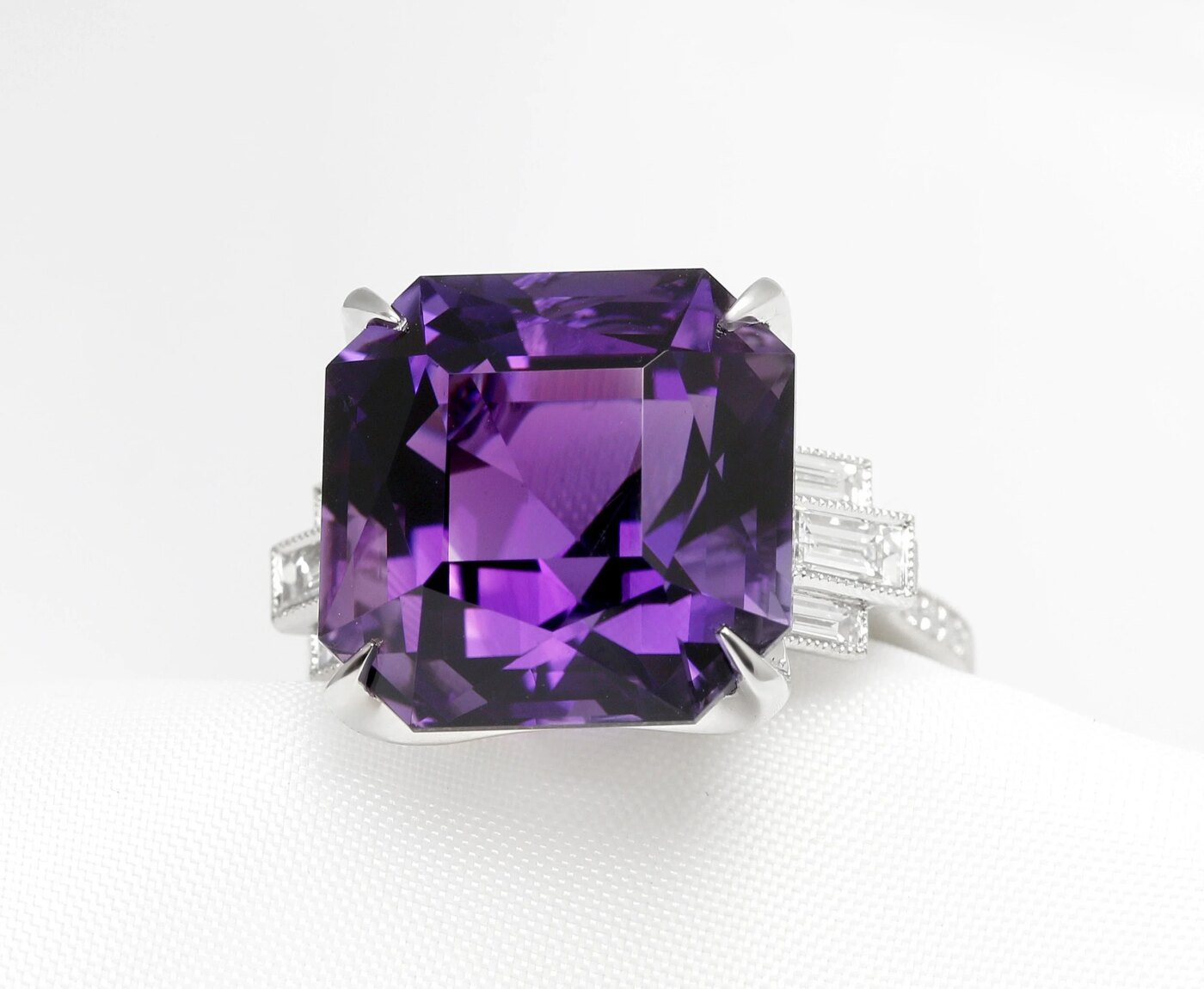 Amethyst & Diamond Cocktail Ring in Platinum 