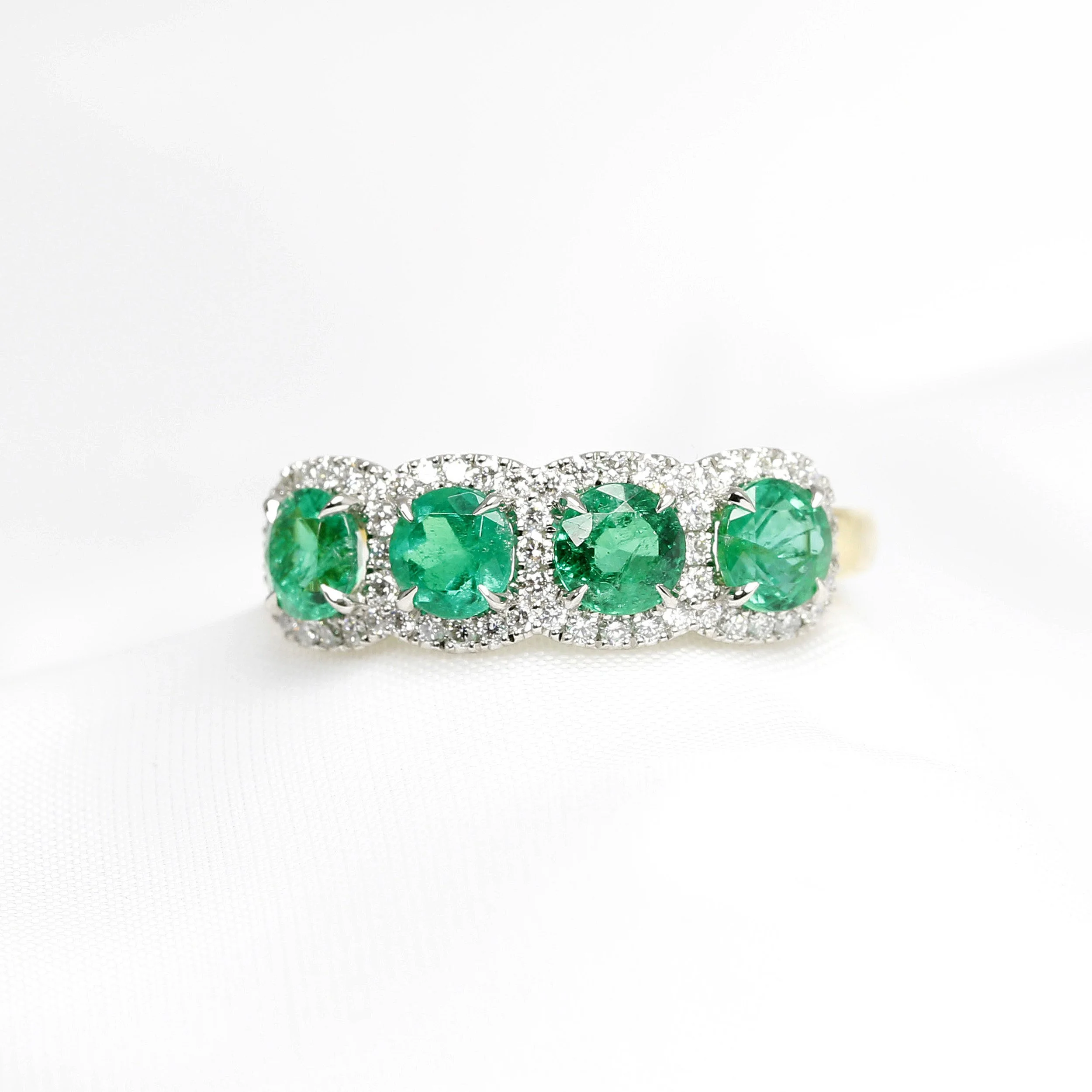 Emerald & Diamond Multi Halo Ring in Platinum