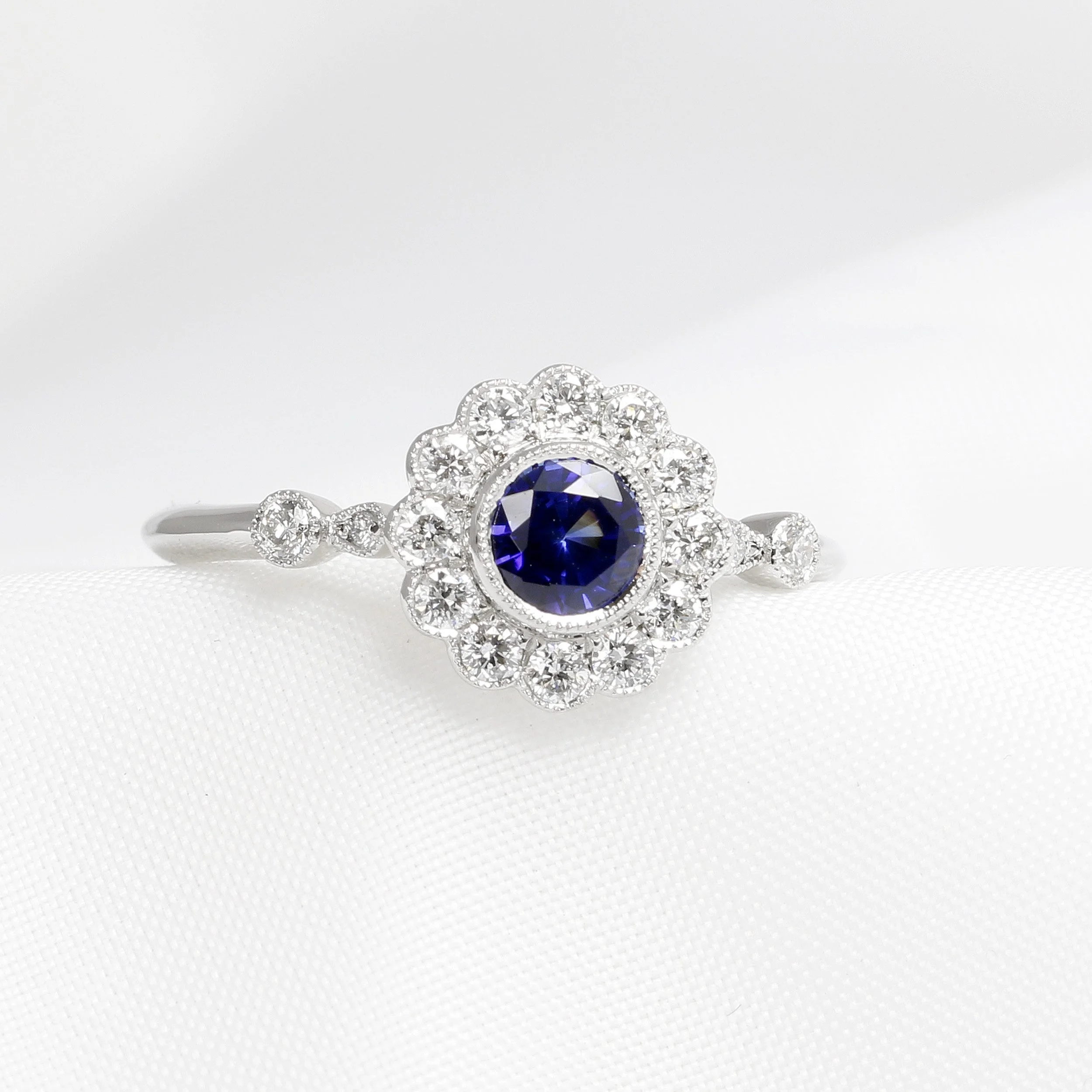 Sapphire & Diamond Cluster Ring in Platinum