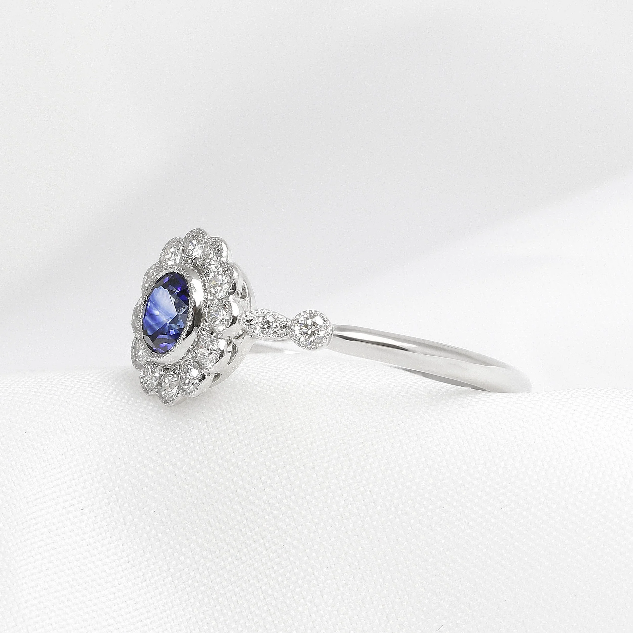 Sapphire & Diamond Cluster Ring in Platinum