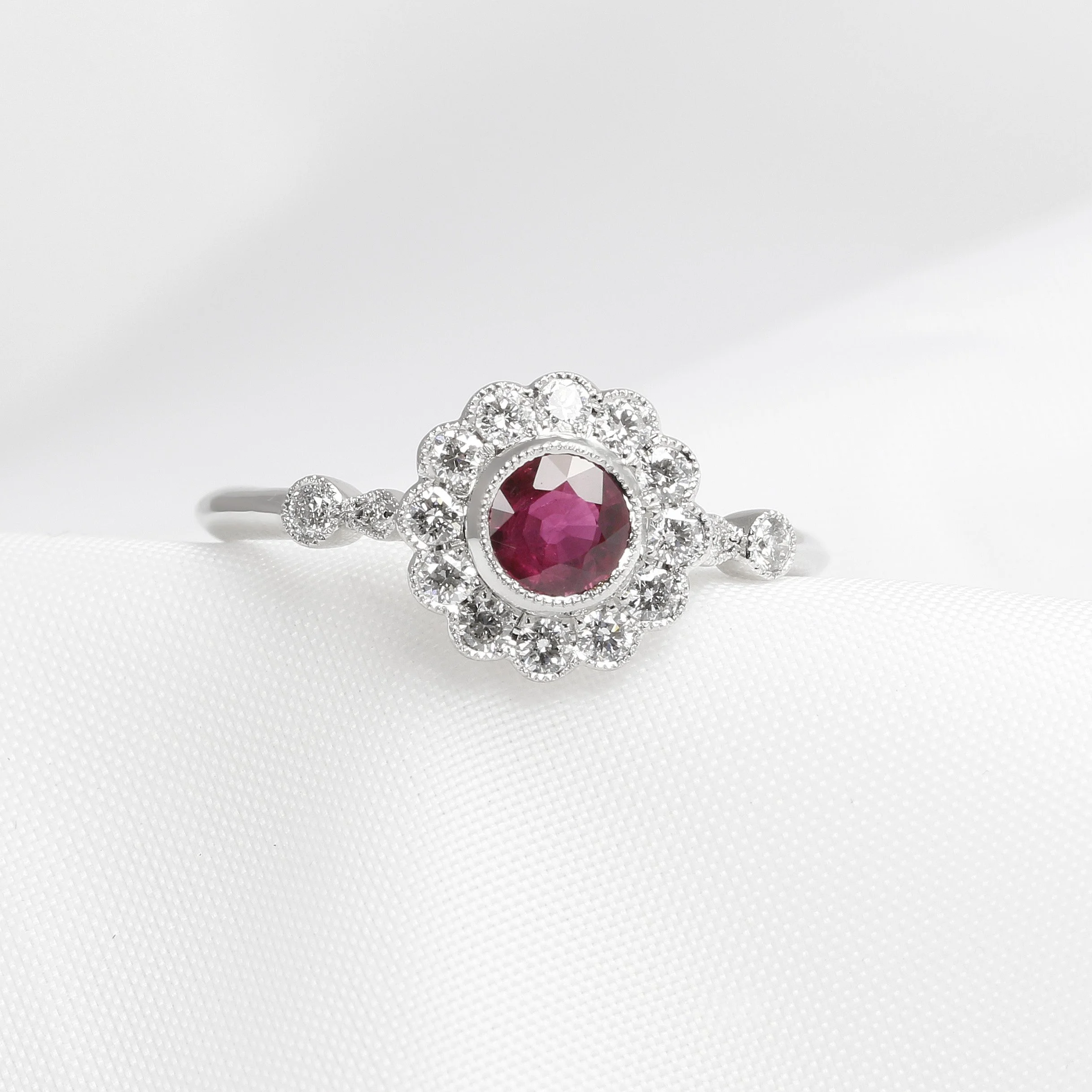 Ruby & Diamond Daisy Edge Cluster Ring