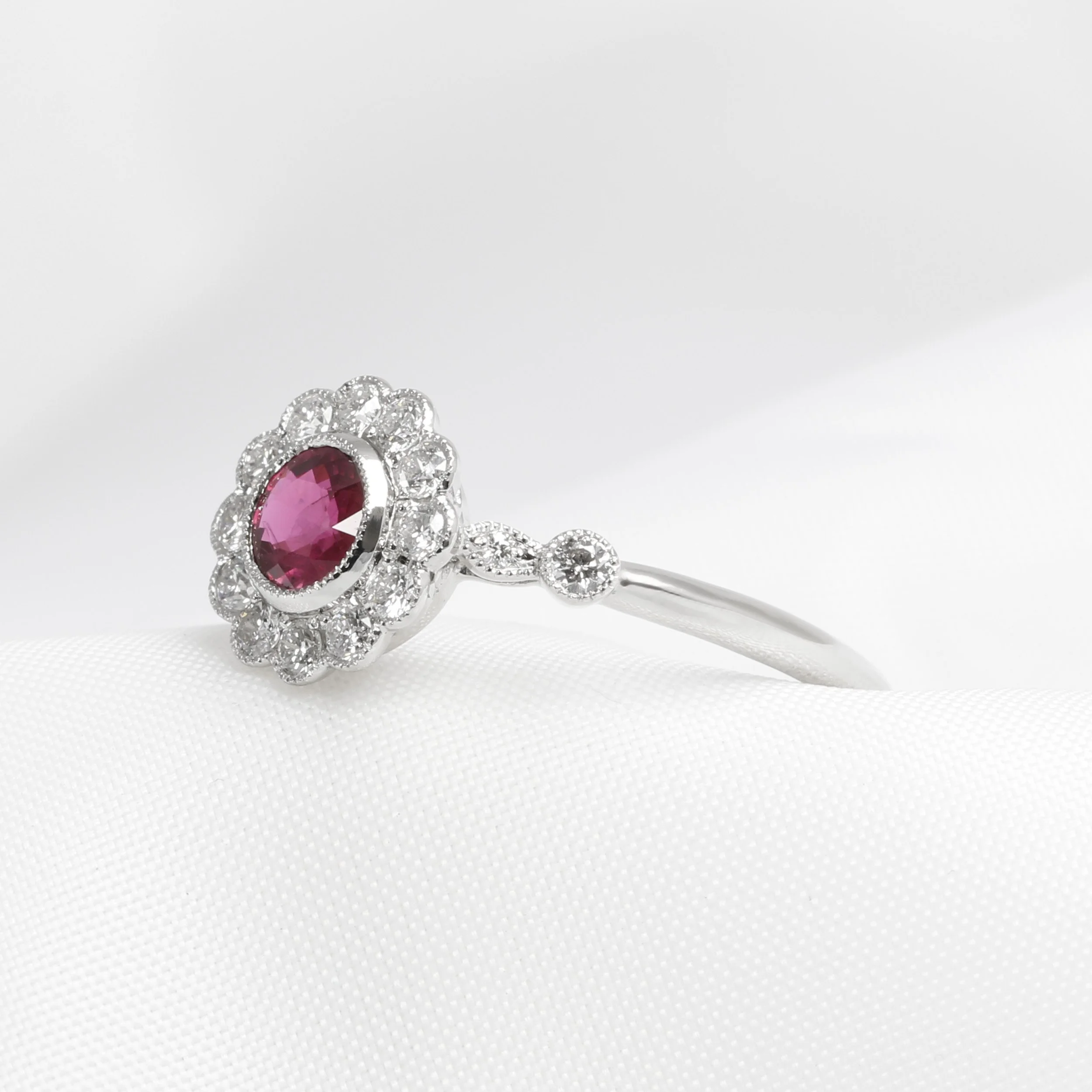 Ruby & Diamond Daisy Edge Cluster Ring