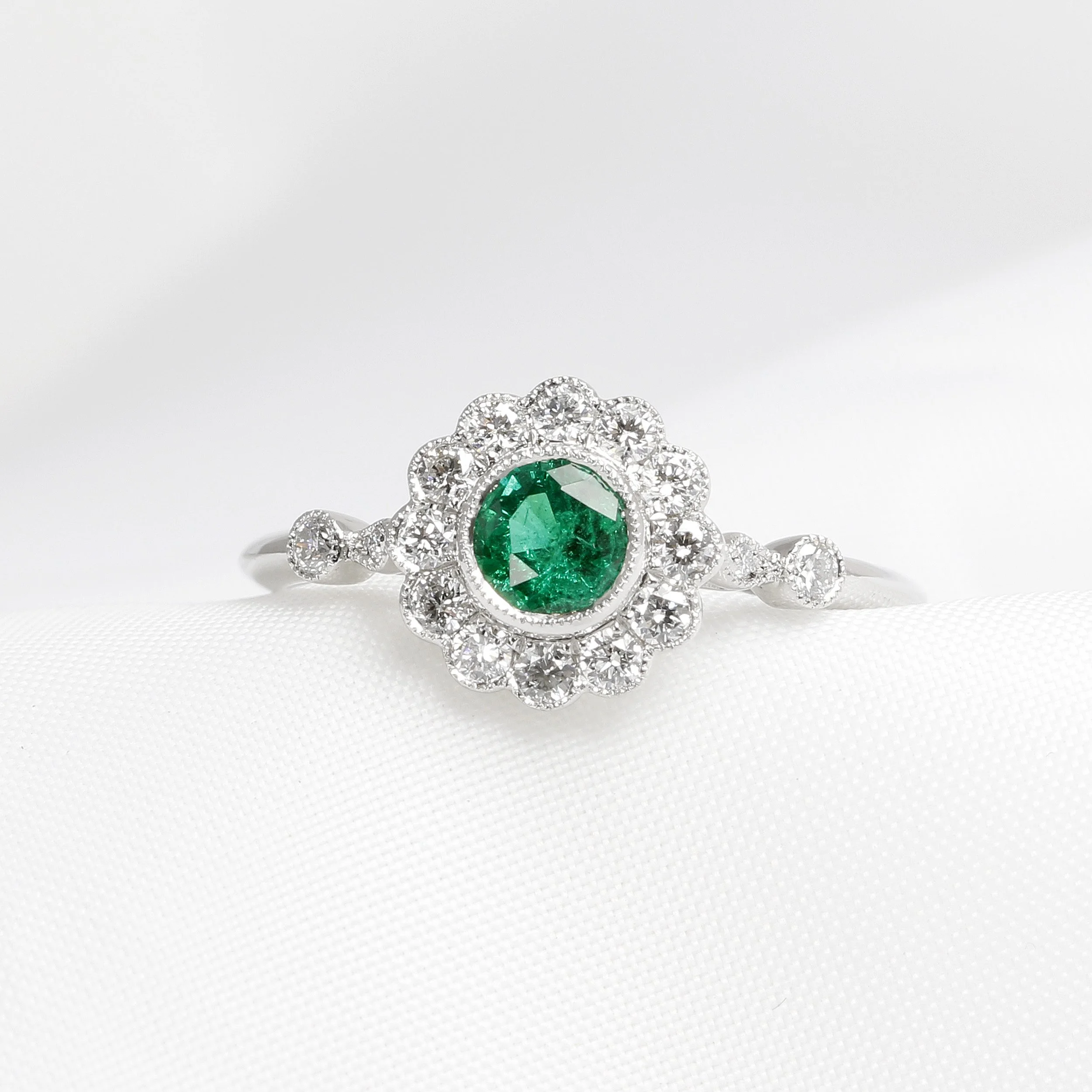 Emerald & Diamond Daisy Edge Cluster Ring