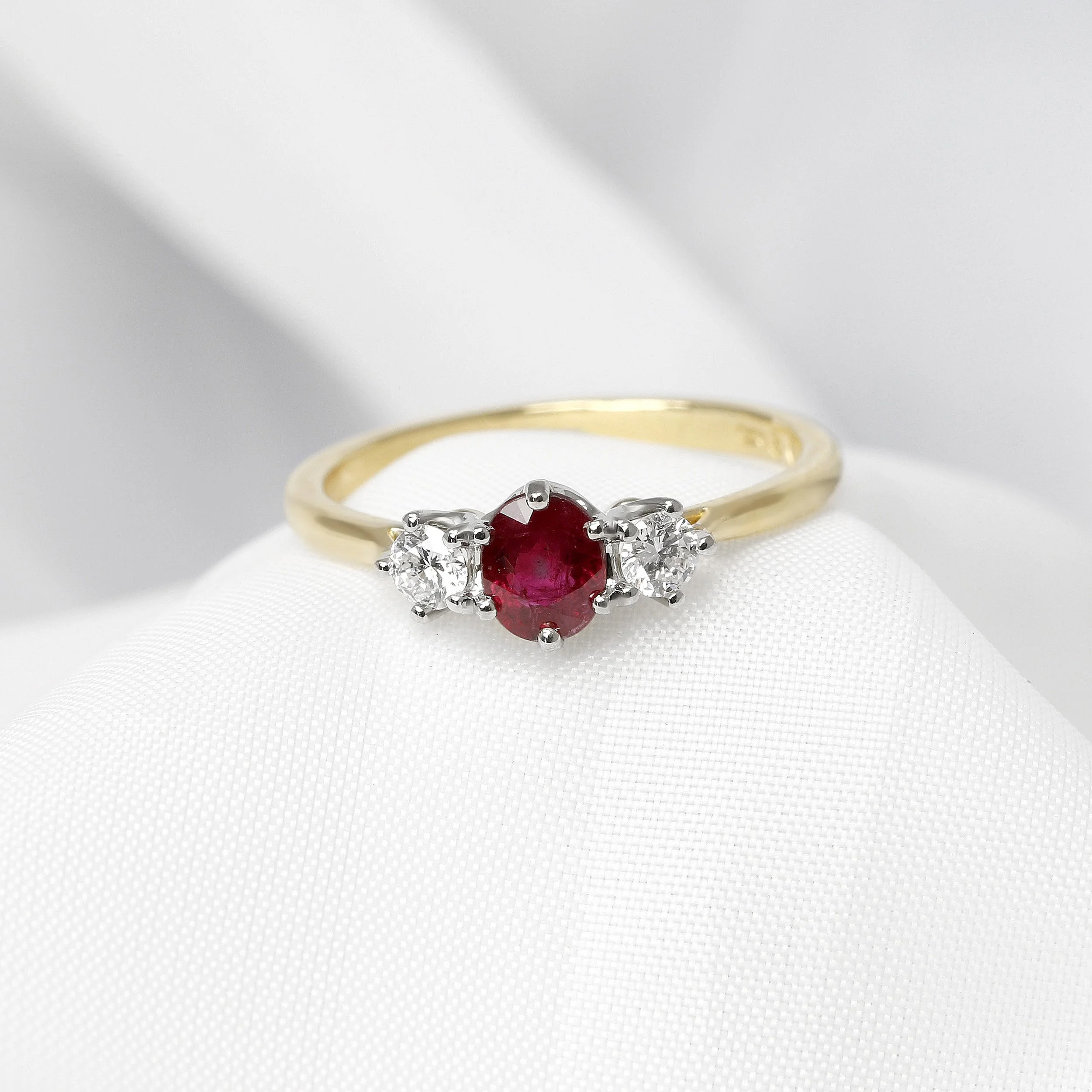 Ruby & Diamond Three Stone Ring