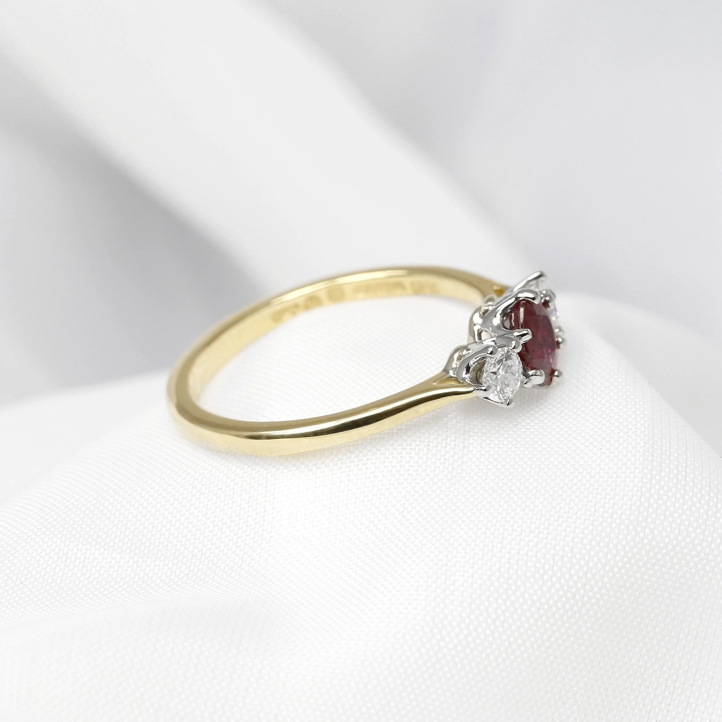 Ruby & Diamond Three Stone Ring