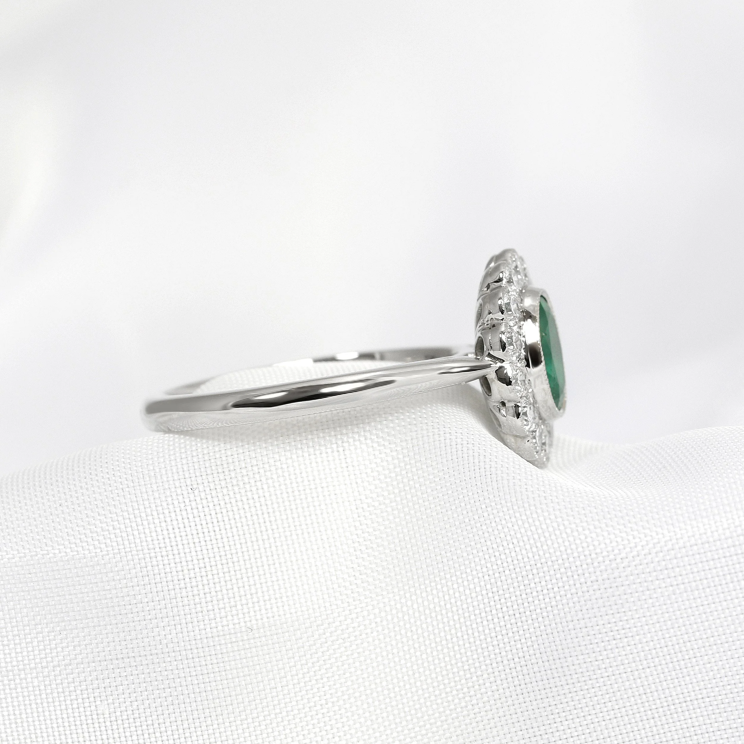 Emerald & Diamond Cluster Ring in Platinum