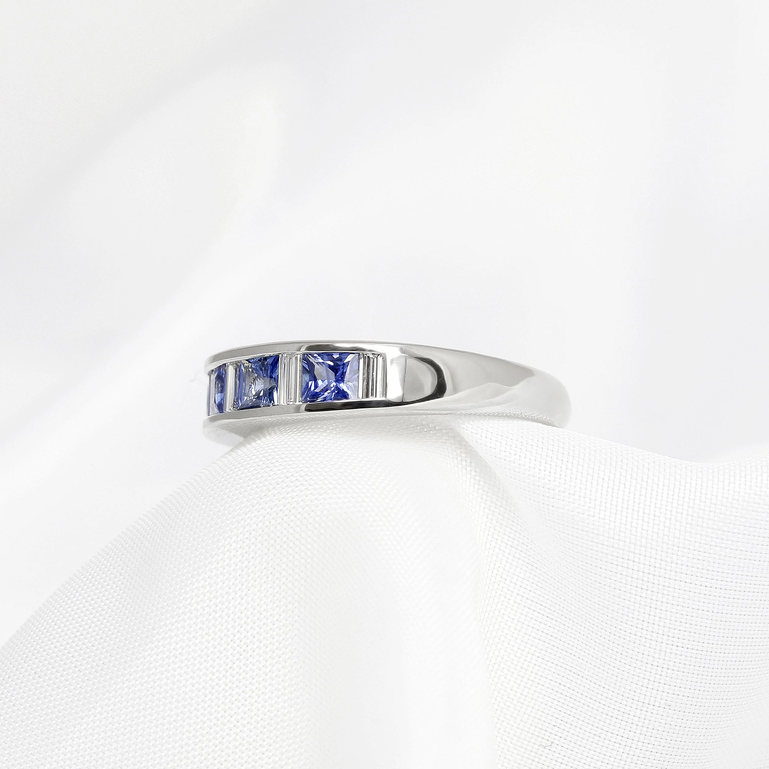Blue Sapphire & Baguette Diamond Eternity Ring