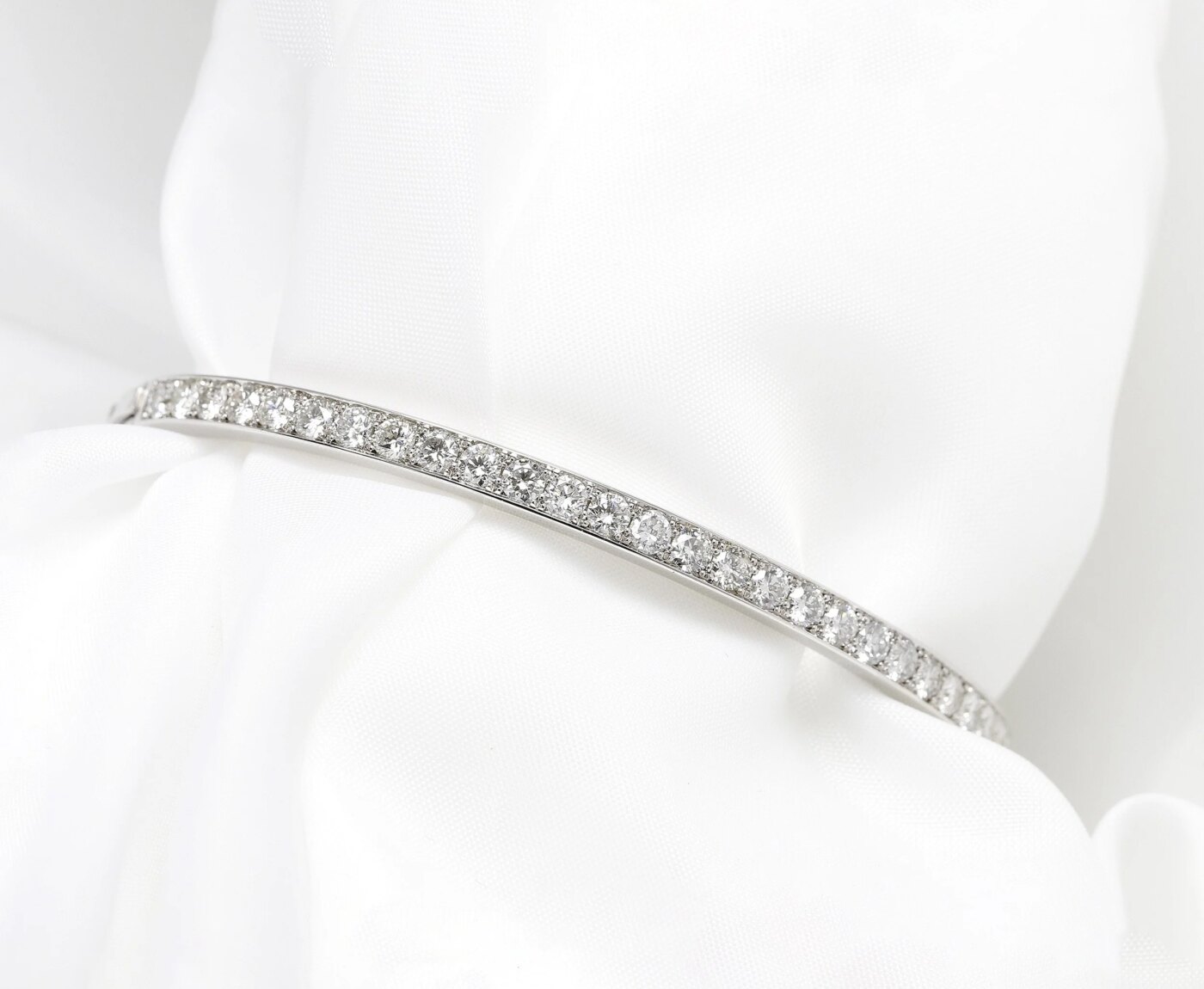 Diamond Set Hinged Bangle in White Gold 