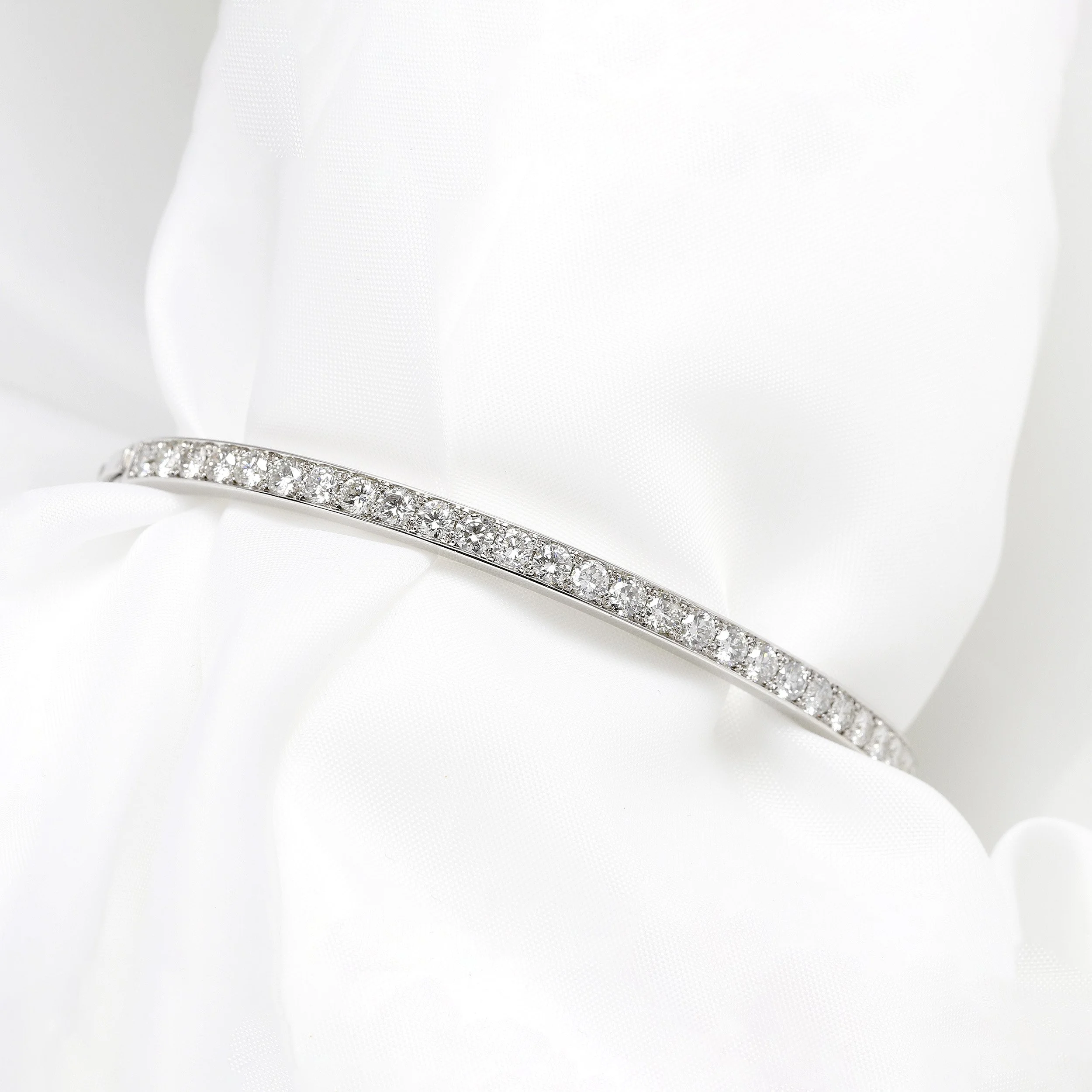 Diamond Set Hinged Bangle in White Gold