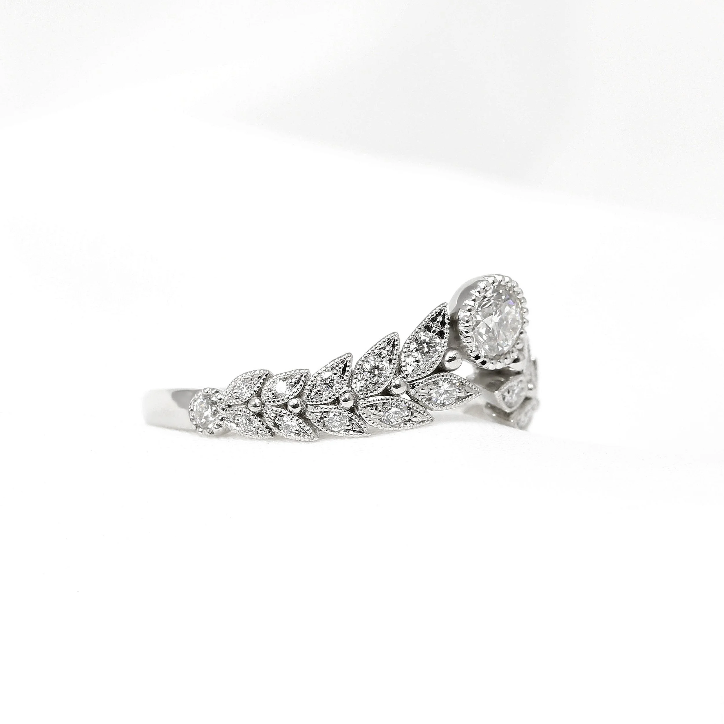 Laurel Wreath Tiara Ring in Platinum & Diamond